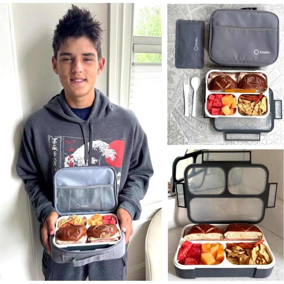 Caja Bento Kinsho Grande 3 Compartimentos + Bolsa Aislada