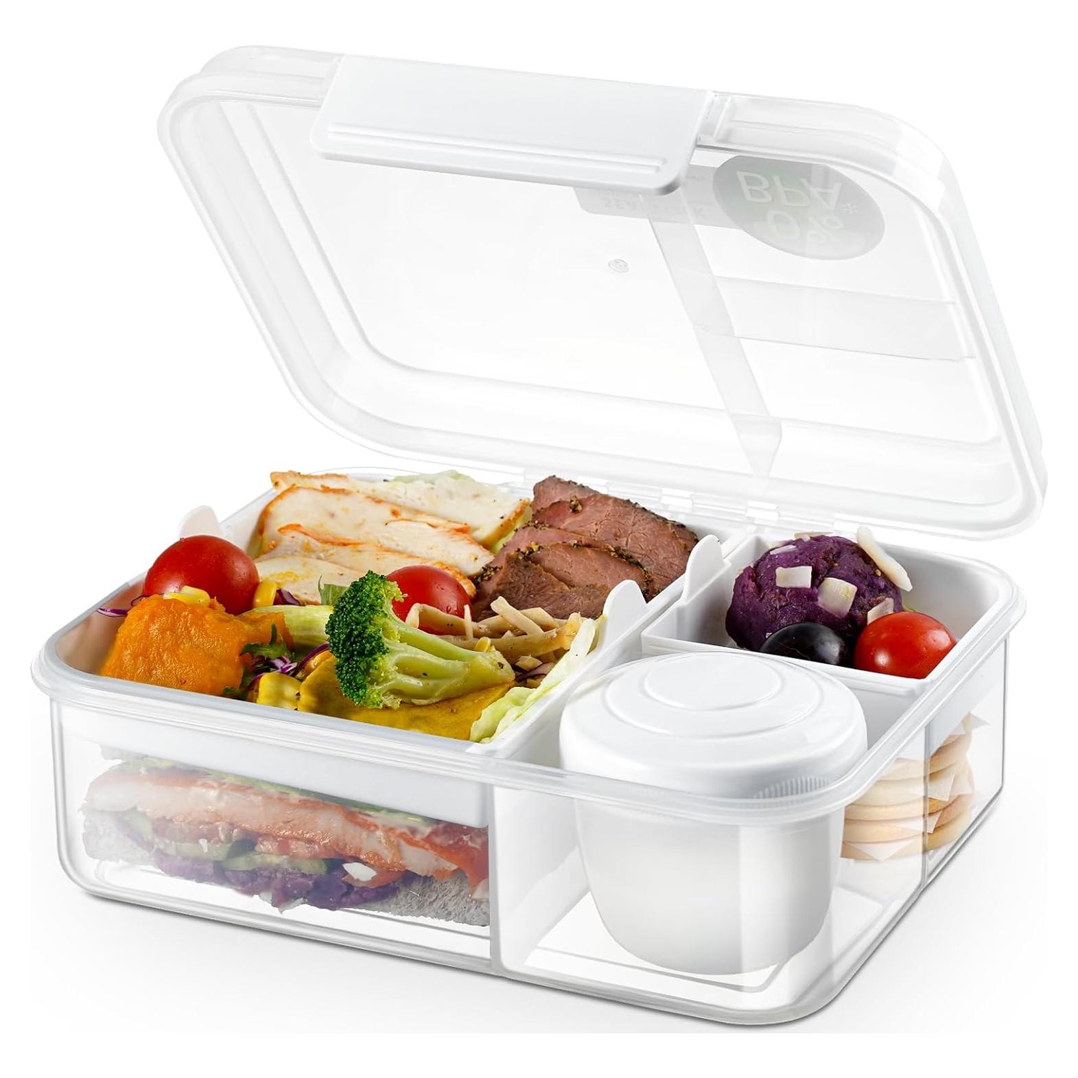 Contenedor de Almuerzo Bento ANDMOON 1.65L Blanco con 2 Bandejas