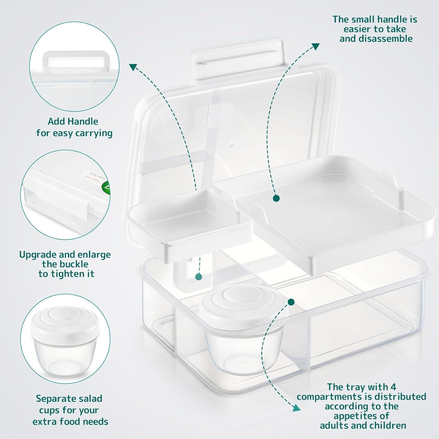 Contenedor de Almuerzo Bento ANDMOON 1.65L Blanco con 2 Bandejas