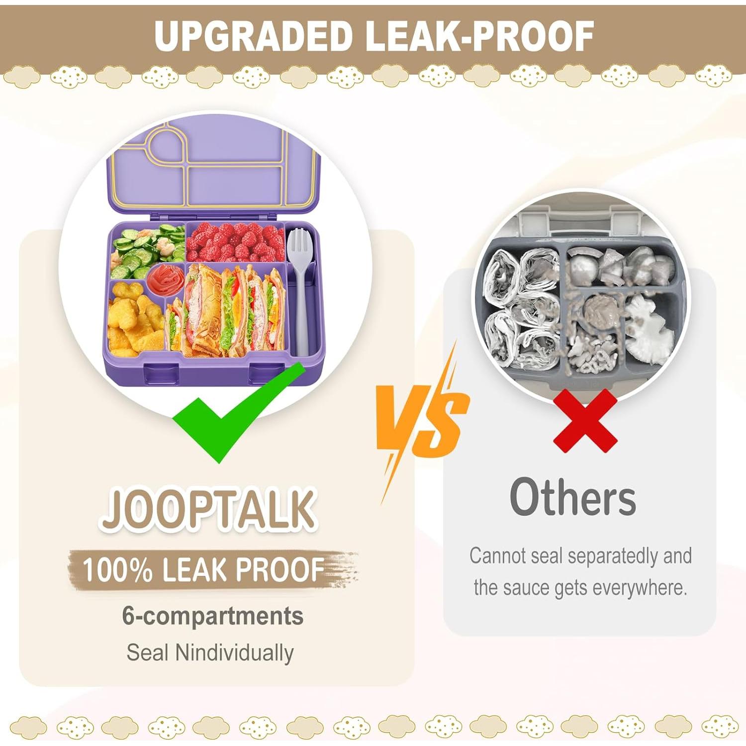 Caja de Almuerzo JOOPETALK Morada 5 Compartimentos a Prueba de Fugas