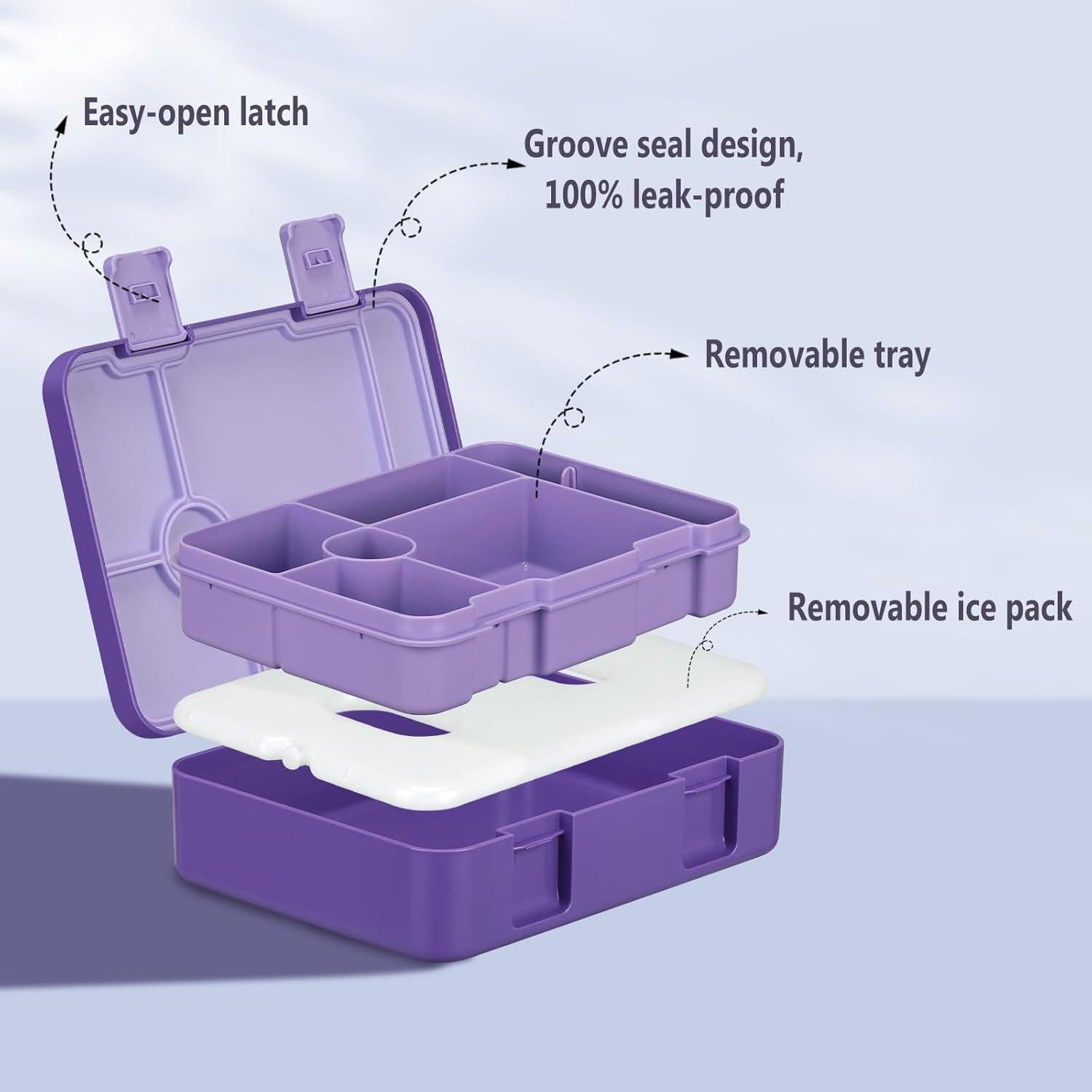 Caja de Almuerzo JOOPETALK Morada 5 Compartimentos a Prueba de Fugas