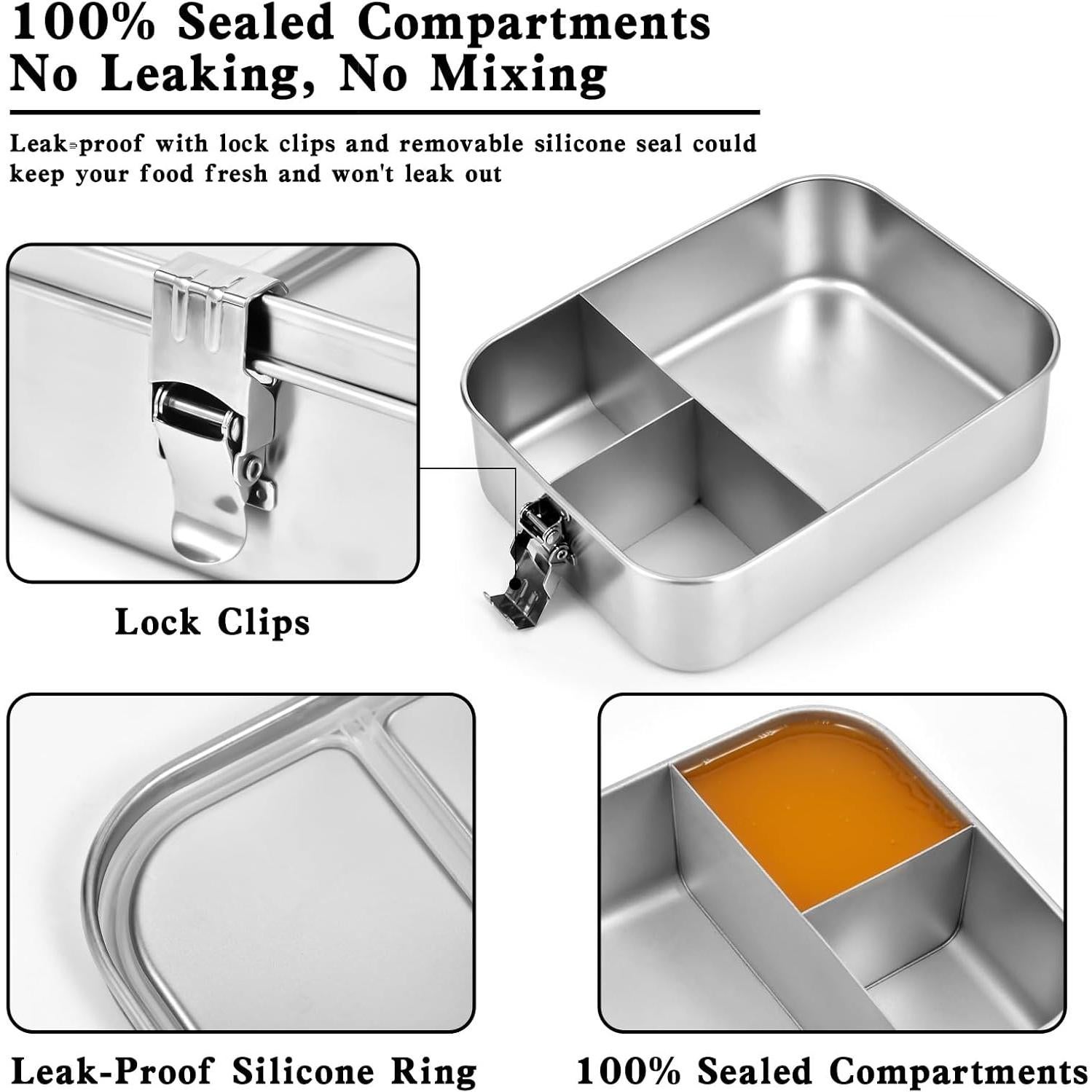 Caja de Almuerzo de Acero Inoxidable UPTRUST 1400ml 3 Compartimentos