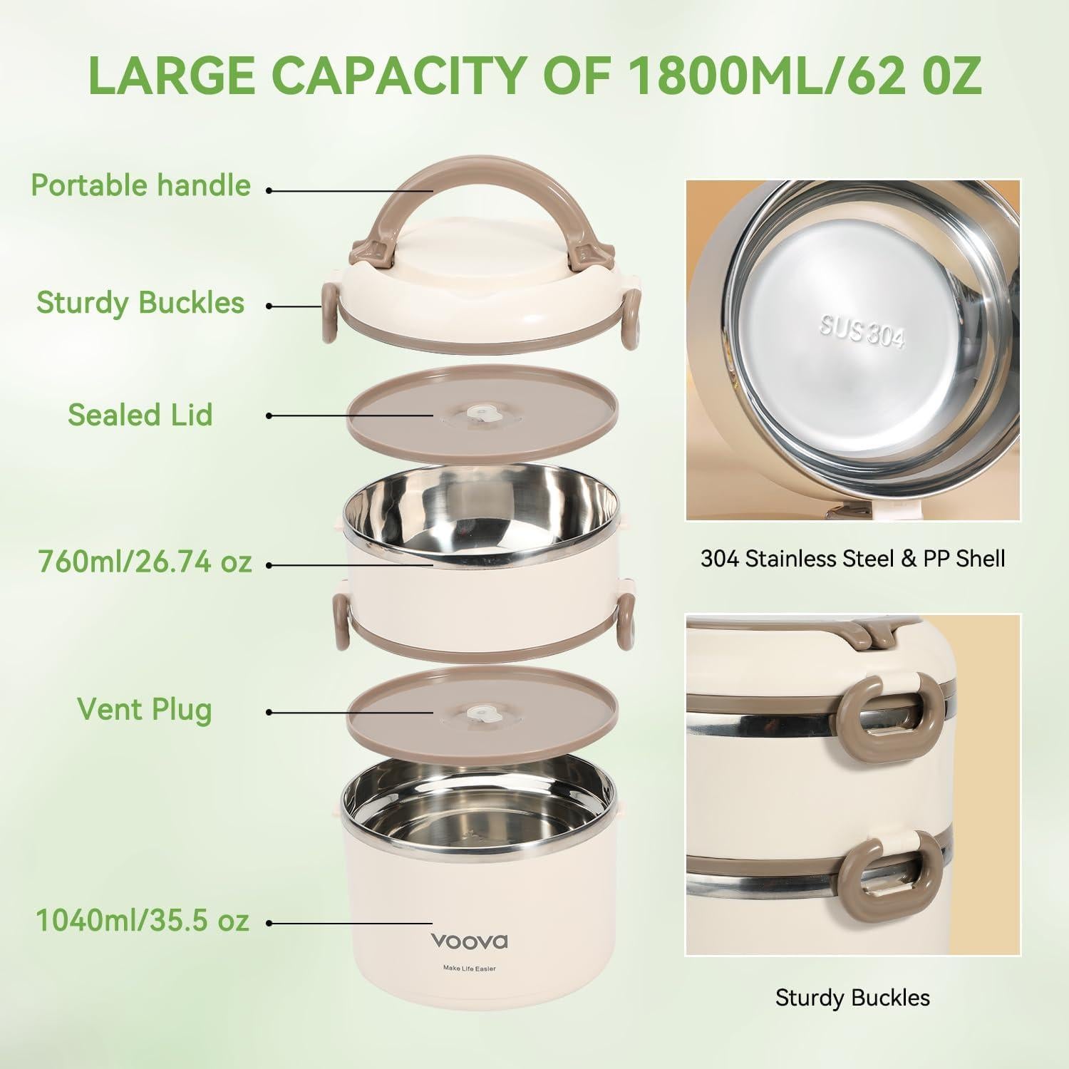 Caja Térmica Apilable Voova de Acero Inoxidable 1.53L Beige