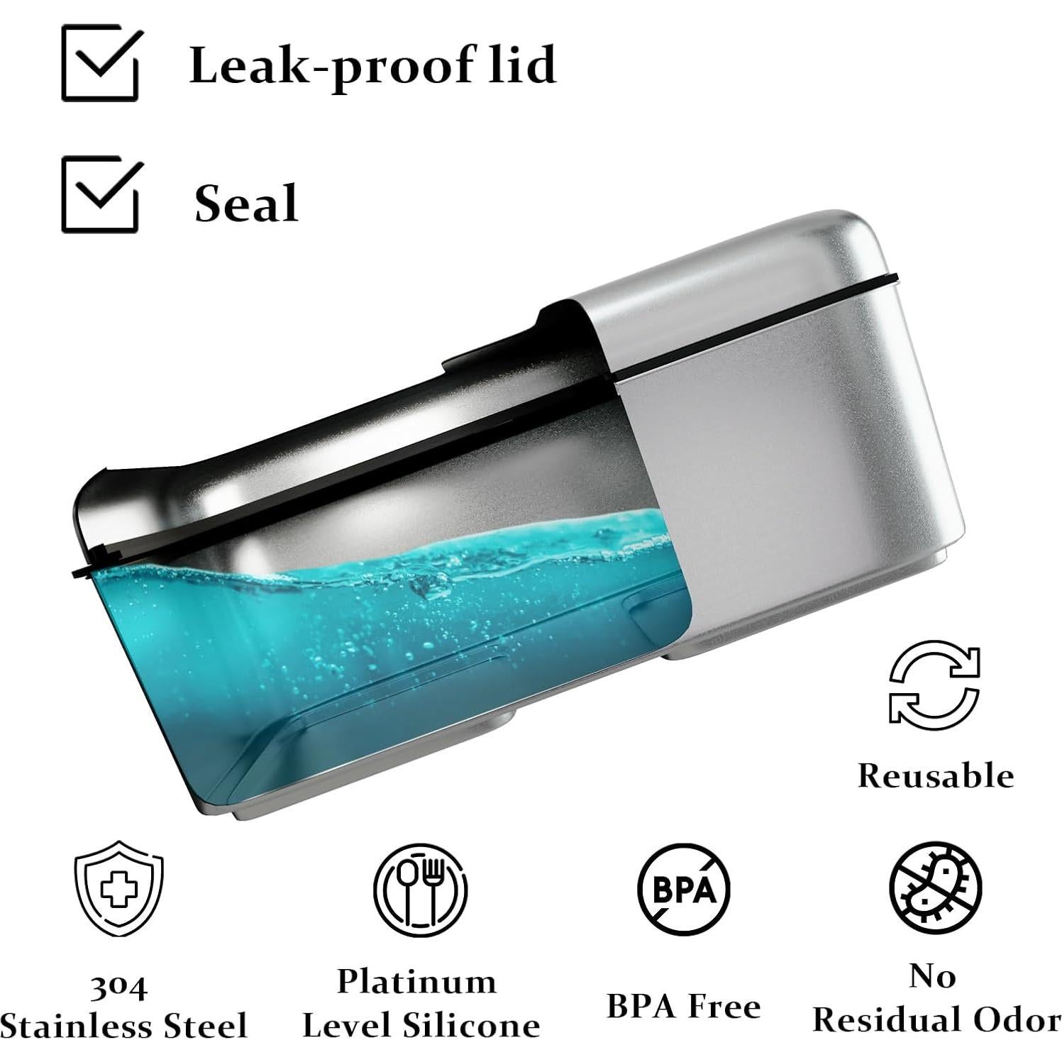 Caja Bento Acero Inoxidable Bakpoco 1600ml Doble Capa Apta Microondas