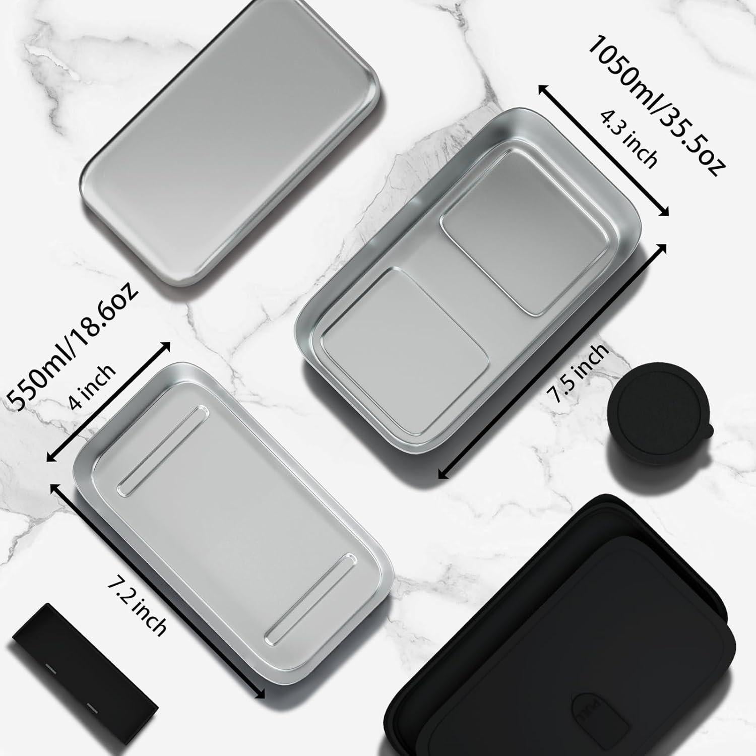 Caja Bento Acero Inoxidable Bakpoco 1600ml Doble Capa Apta Microondas