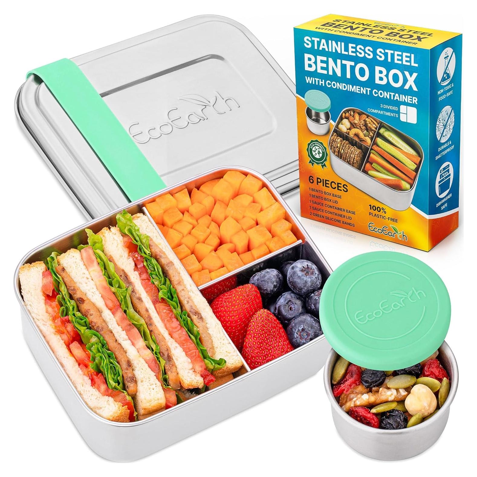 Caja Bento de Acero Inoxidable EcoEarth - 765 g - 3 Compartimentos