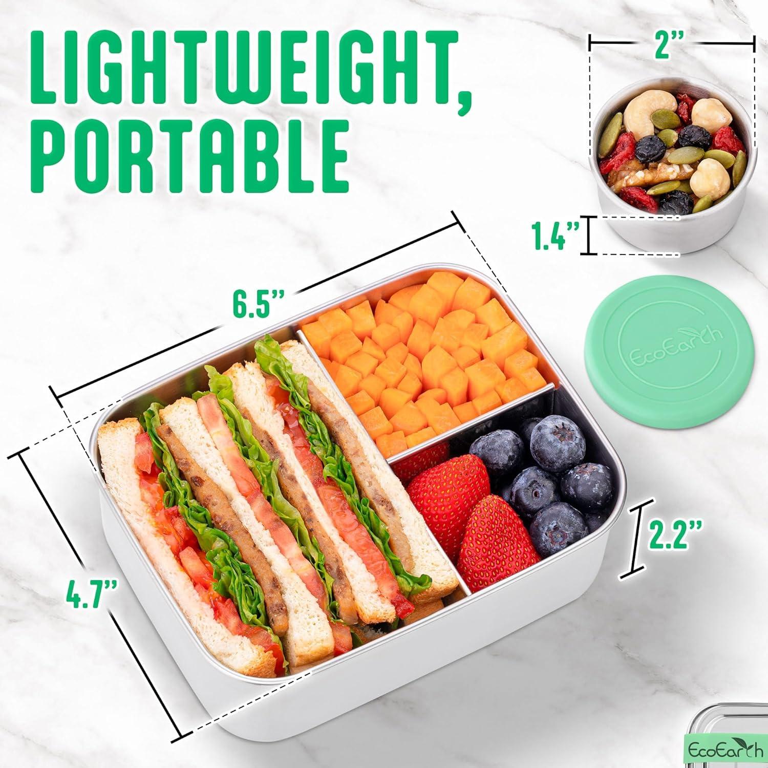 Caja Bento de Acero Inoxidable EcoEarth - 765 g - 3 Compartimentos