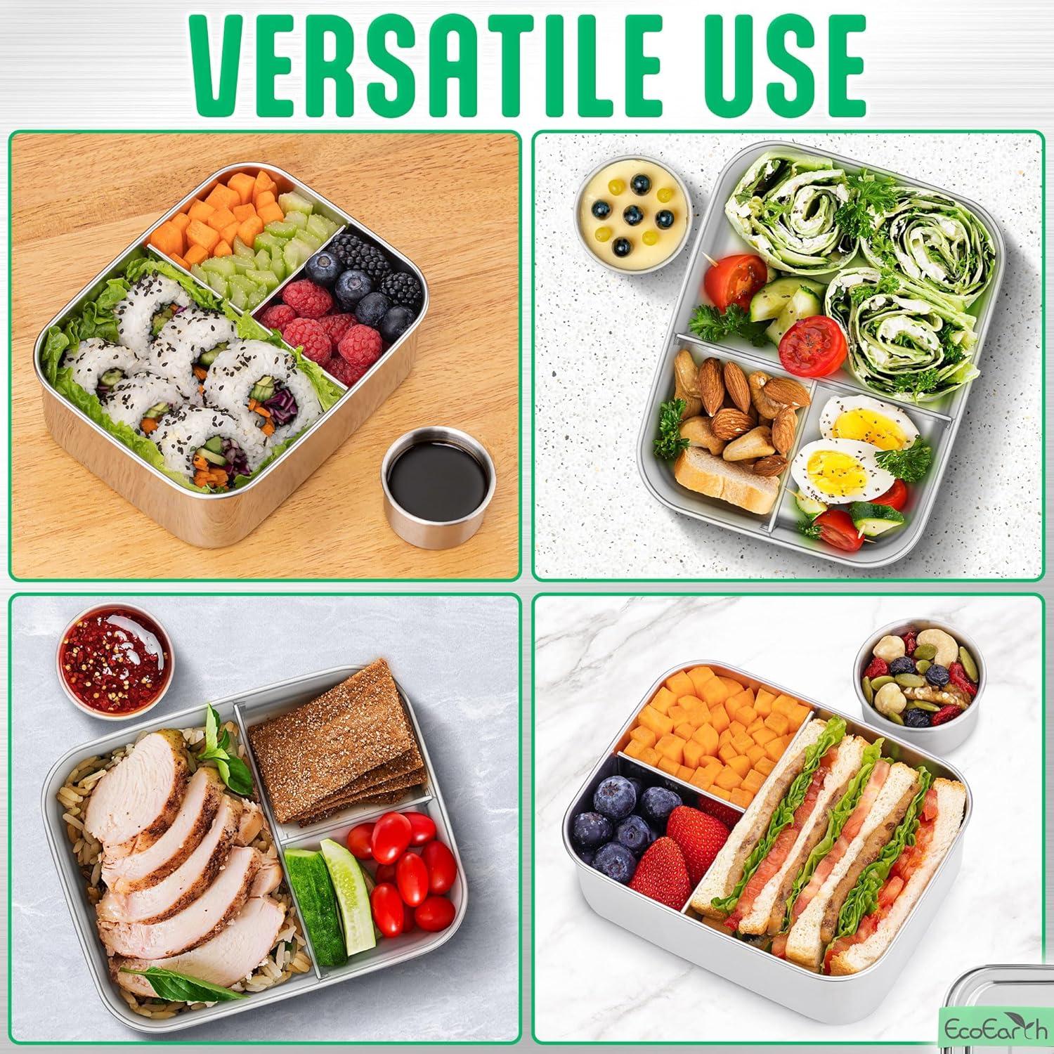 Caja Bento de Acero Inoxidable EcoEarth - 765 g - 3 Compartimentos