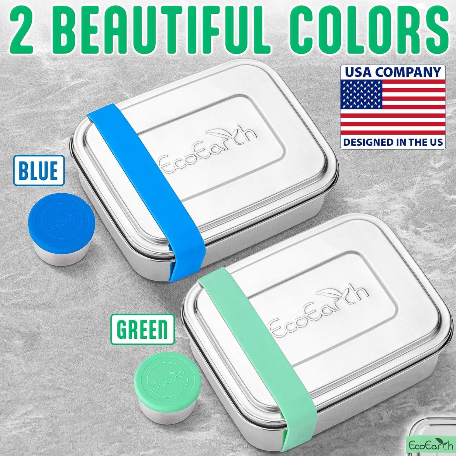 Caja Bento de Acero Inoxidable EcoEarth - 765 g - 3 Compartimentos