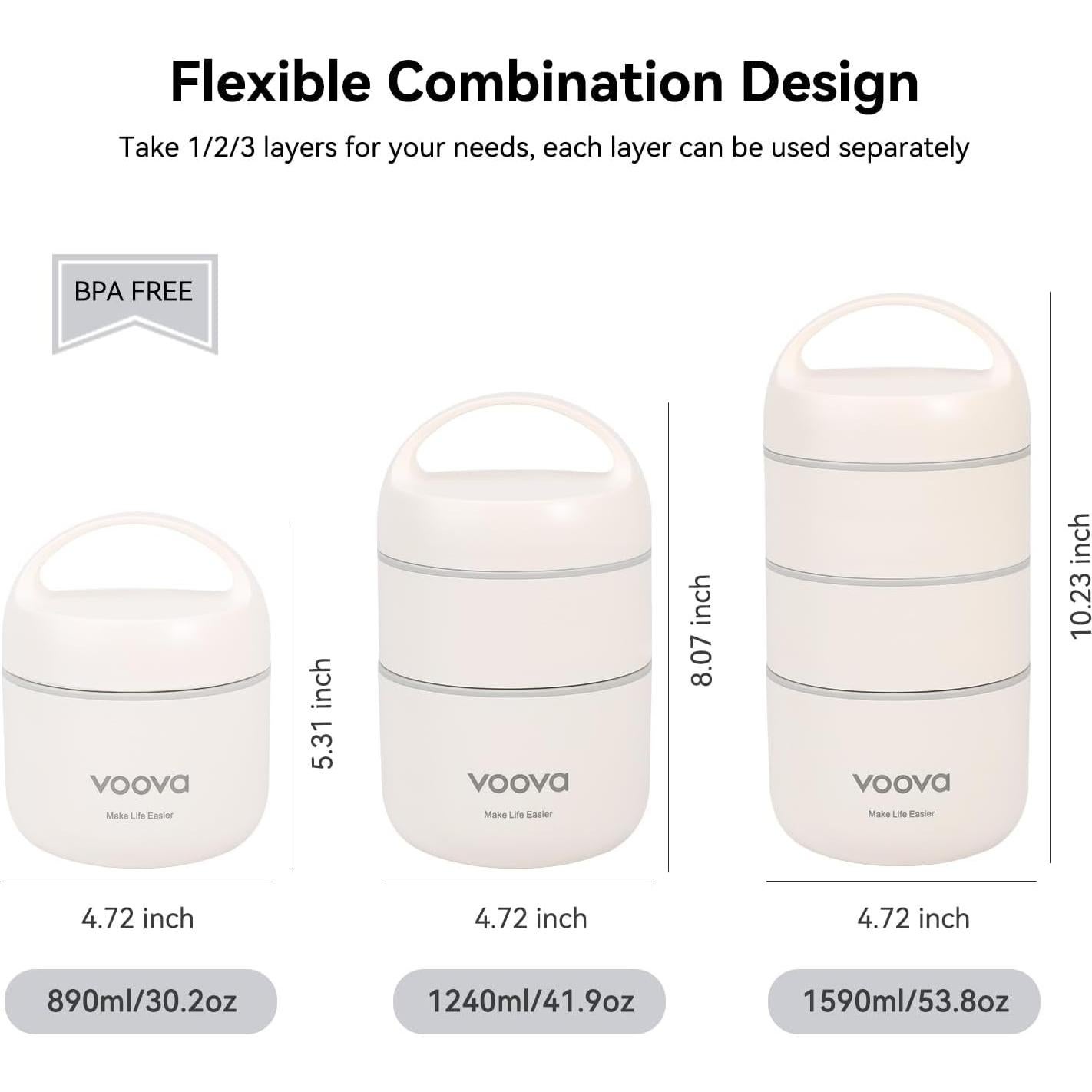 Caja Térmica Apilable Voova de Acero Inoxidable 1.6L
