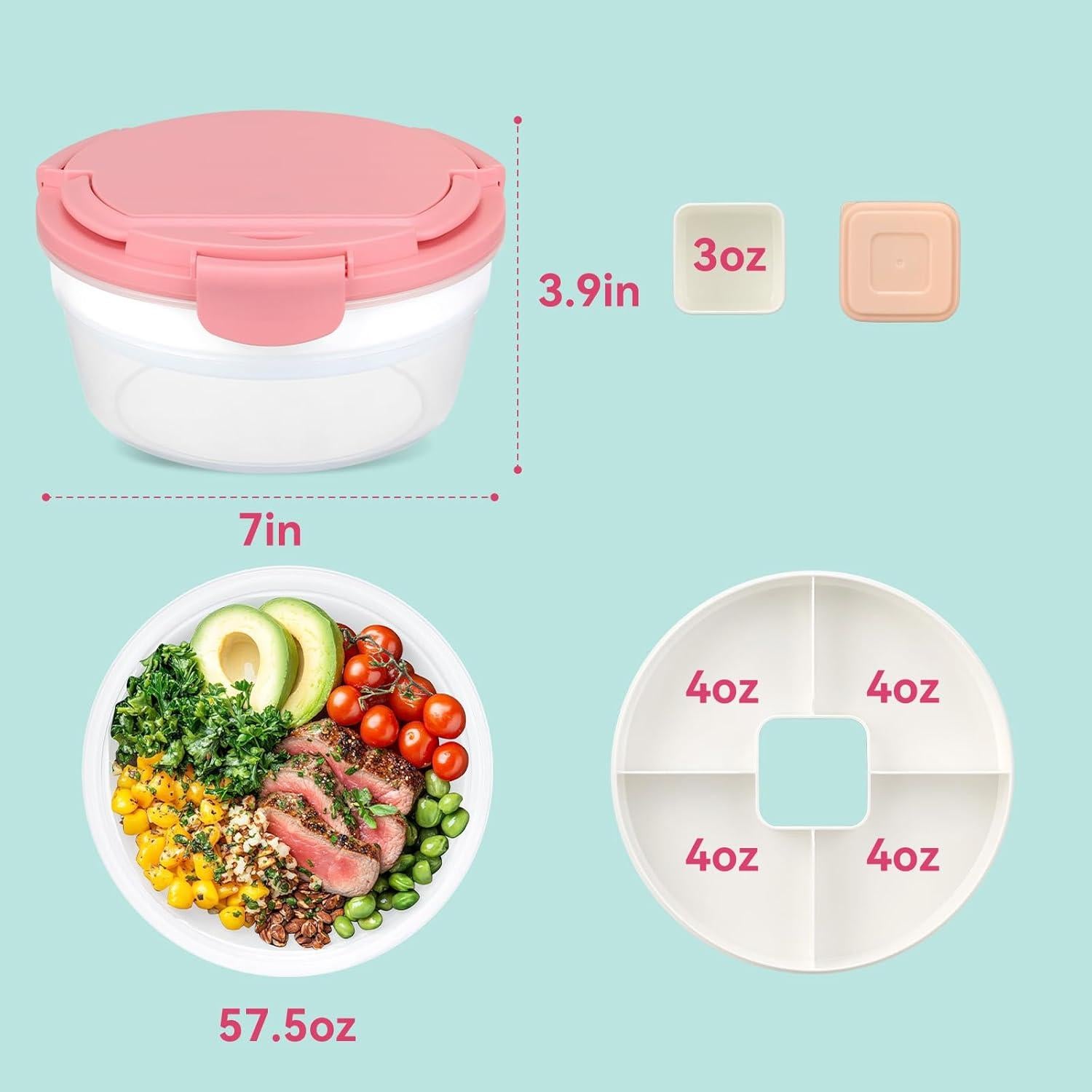 Contenedor de Almuerzo Reeple Rosa 1.24L con 4 Compartimentos