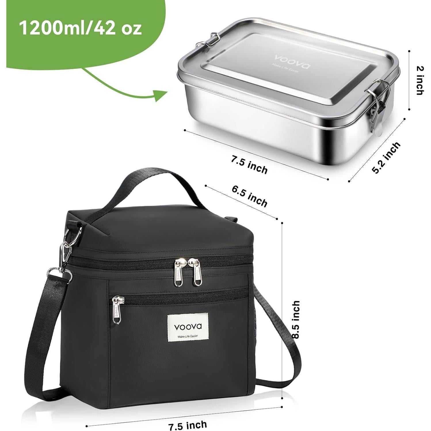 Caja de Almuerzo Voova Acero Inoxidable 1200ml a Prueba de Fugas