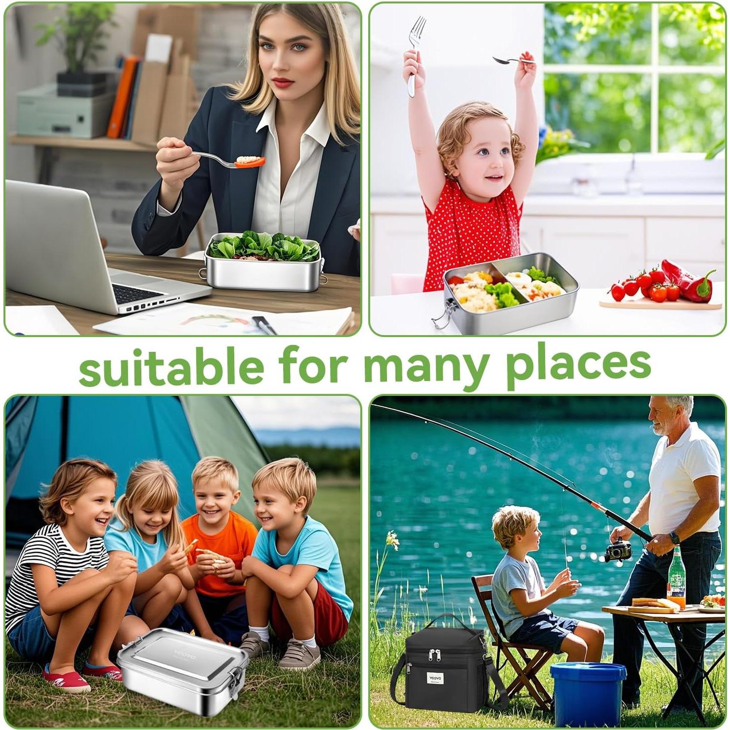 Caja de Almuerzo Voova Acero Inoxidable 1200ml a Prueba de Fugas