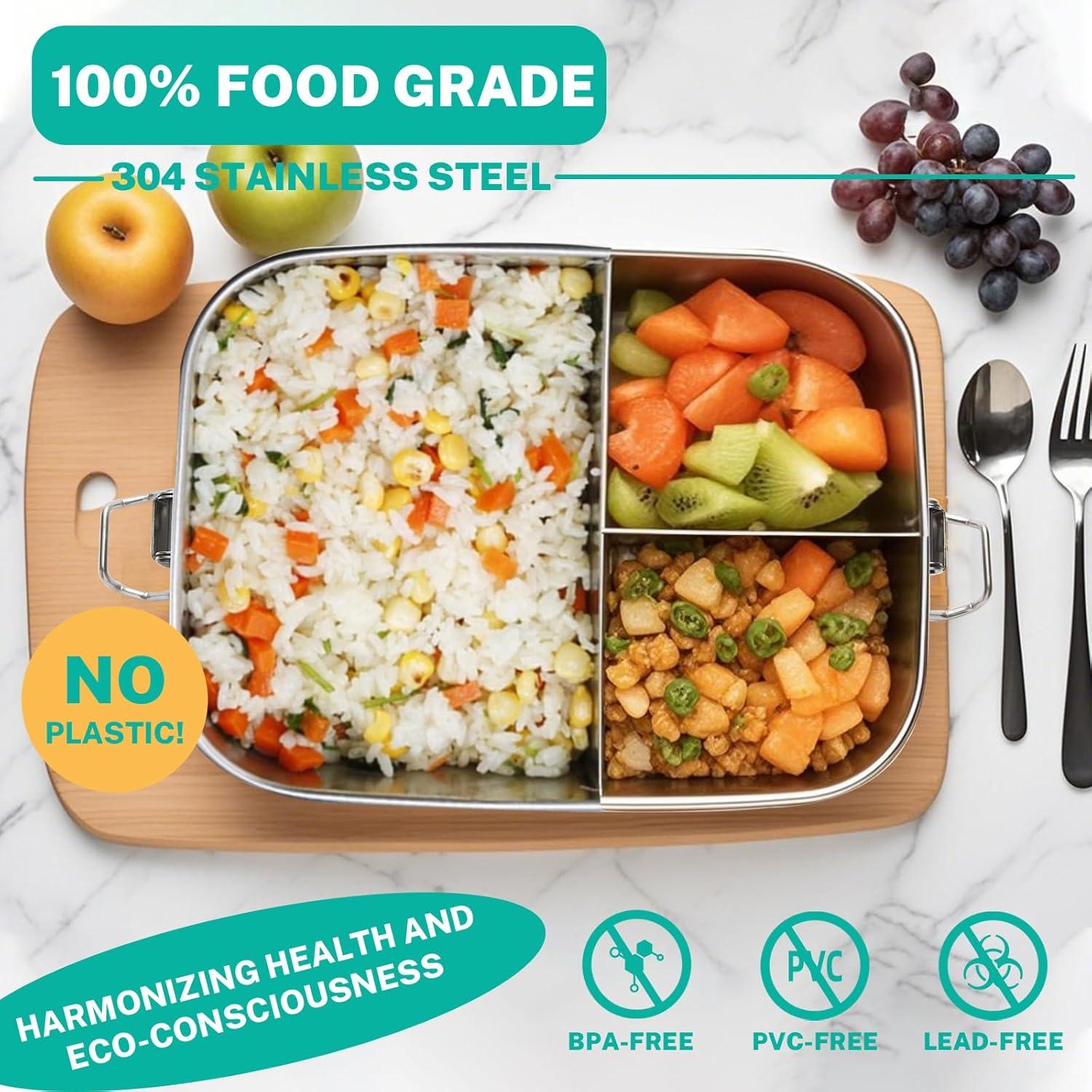 Caja Bento de Acero Inoxidable LEEPENK 1.2L con 3 Compartimentos