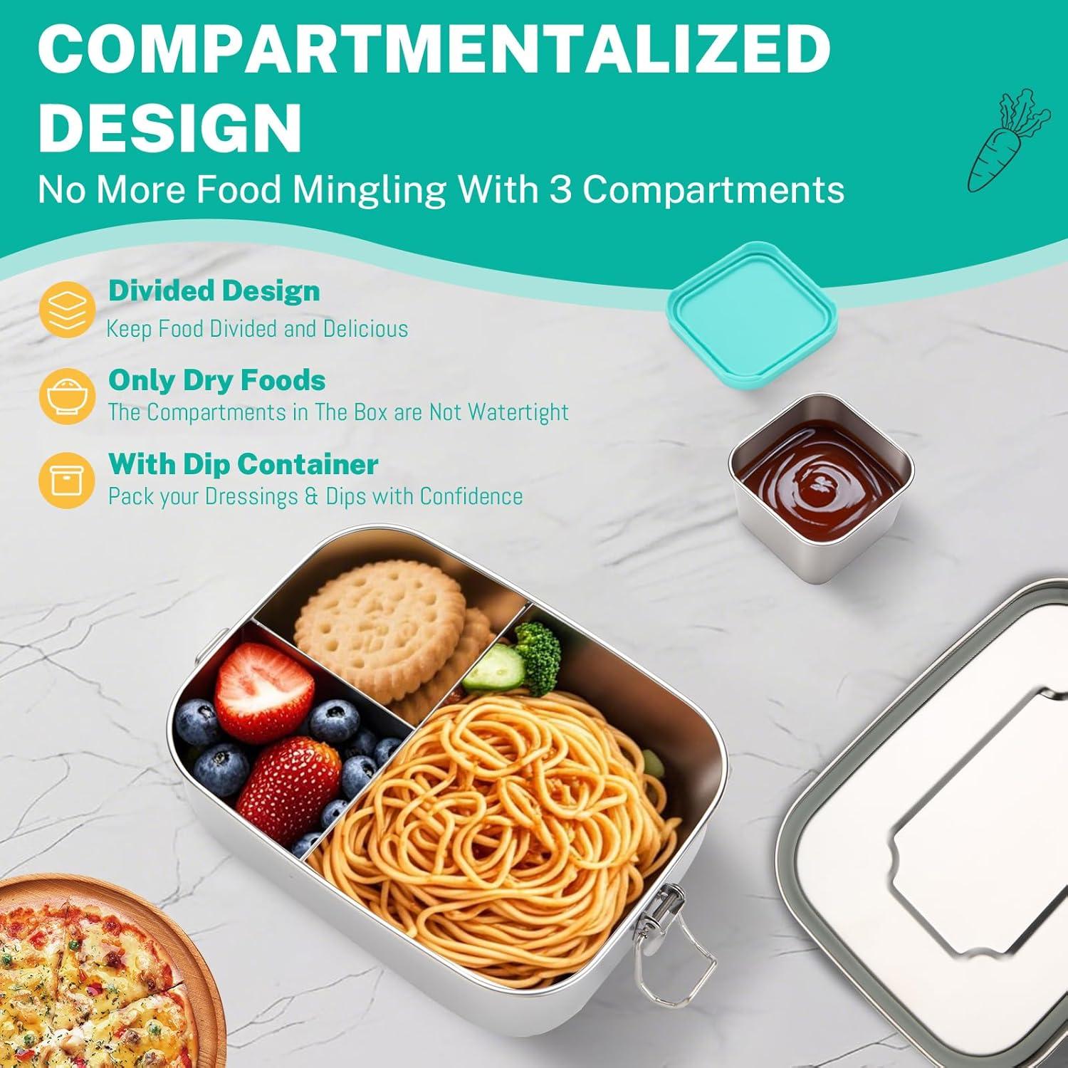 Caja Bento de Acero Inoxidable LEEPENK 1.2L con 3 Compartimentos