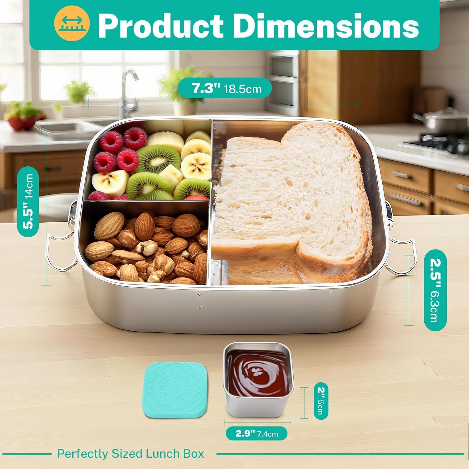 Caja Bento de Acero Inoxidable LEEPENK 1.2L con 3 Compartimentos