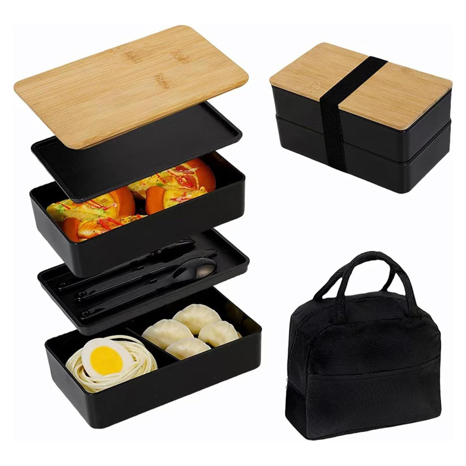 Caja Bento Japonesa Yilucaiyuan 1.13L con Utensilios y Tapa de Bambú
