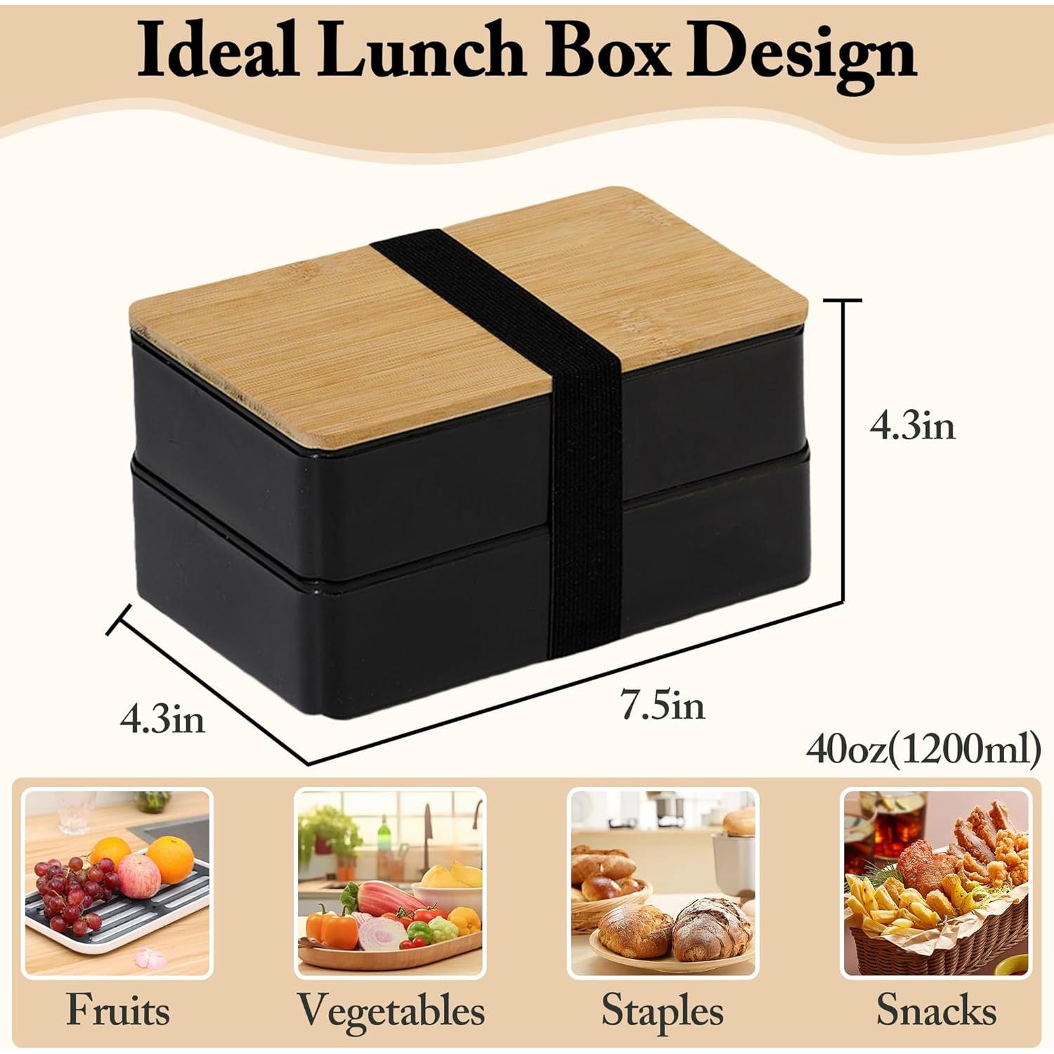 Caja Bento Japonesa Yilucaiyuan 1.13L con Utensilios y Tapa de Bambú