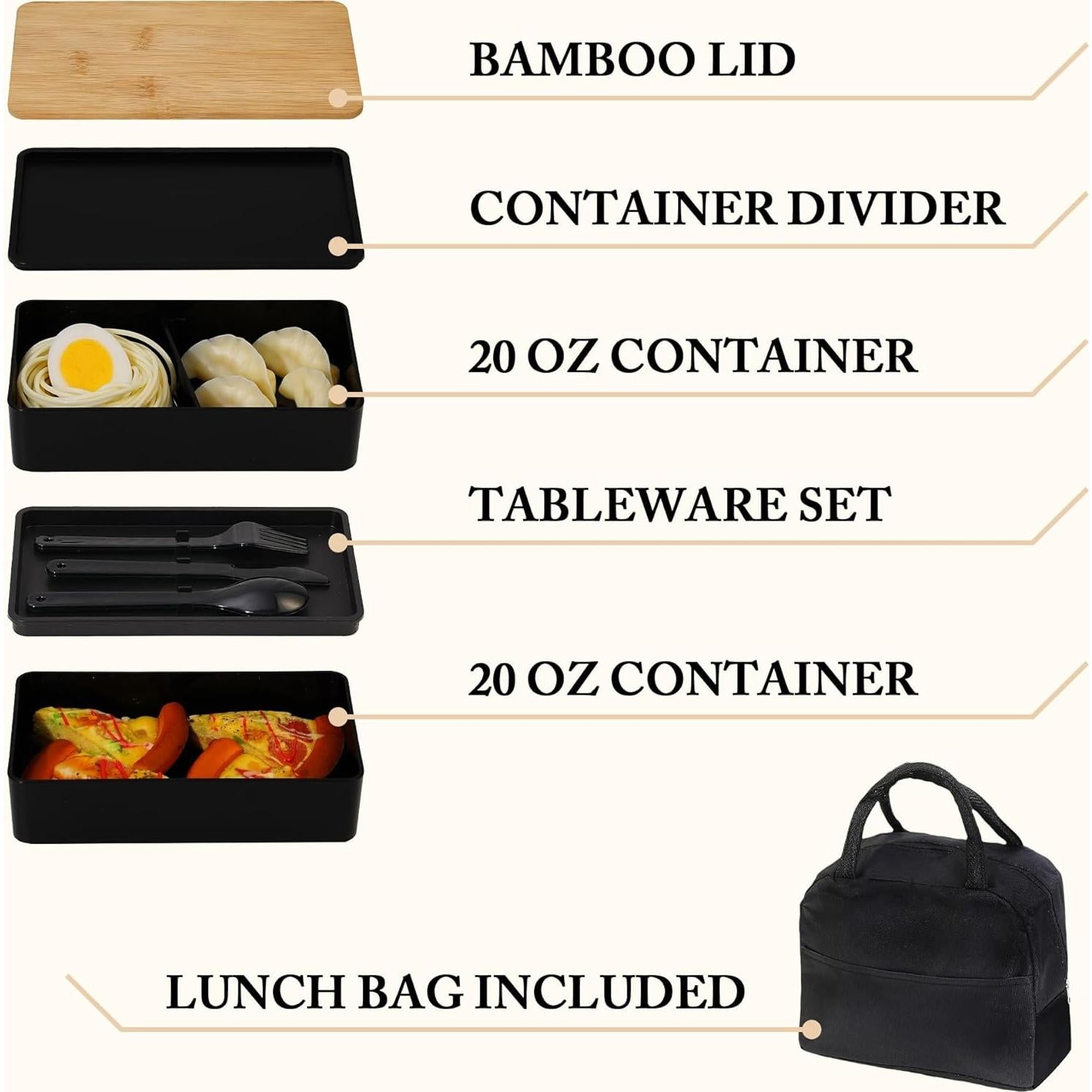 Caja Bento Japonesa Yilucaiyuan 1.13L con Utensilios y Tapa de Bambú