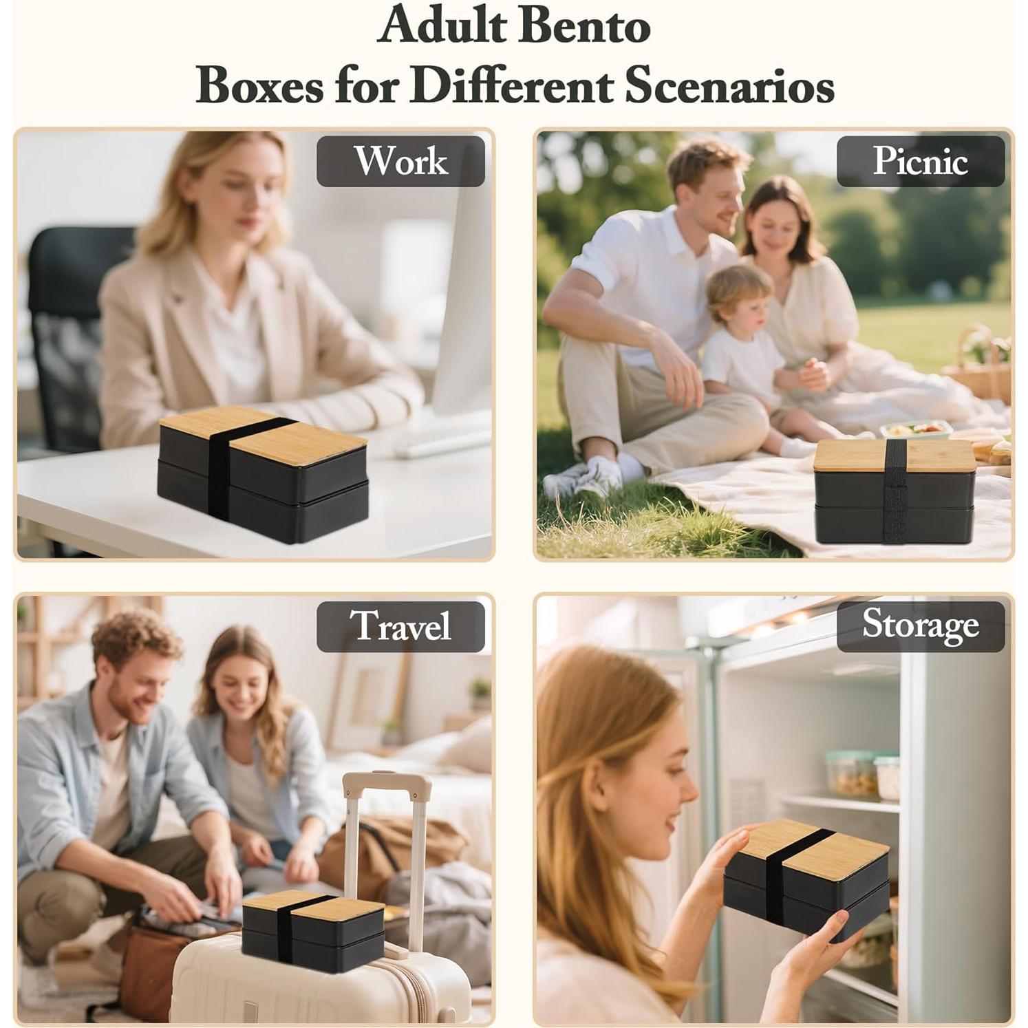 Caja Bento Japonesa Yilucaiyuan 1.13L con Utensilios y Tapa de Bambú