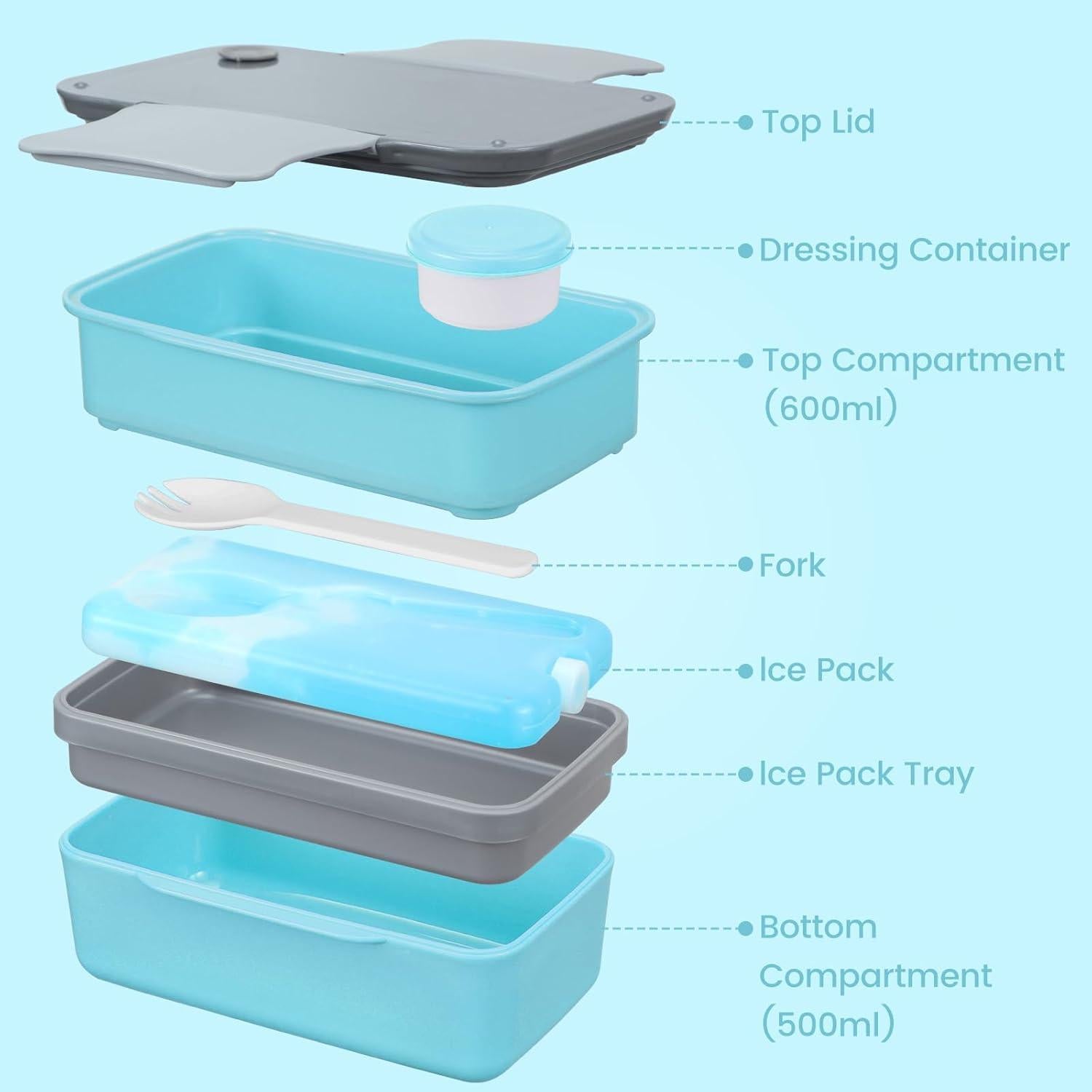 Caja de Almuerzo Bento Globright Azul 3 Compartimentos 1400ml