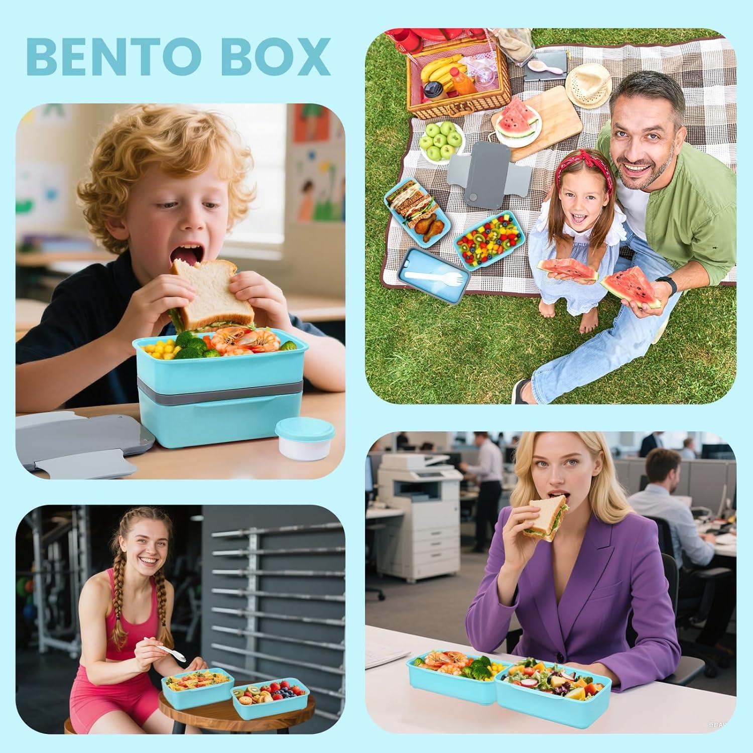 Caja de Almuerzo Bento Globright Azul 3 Compartimentos 1400ml