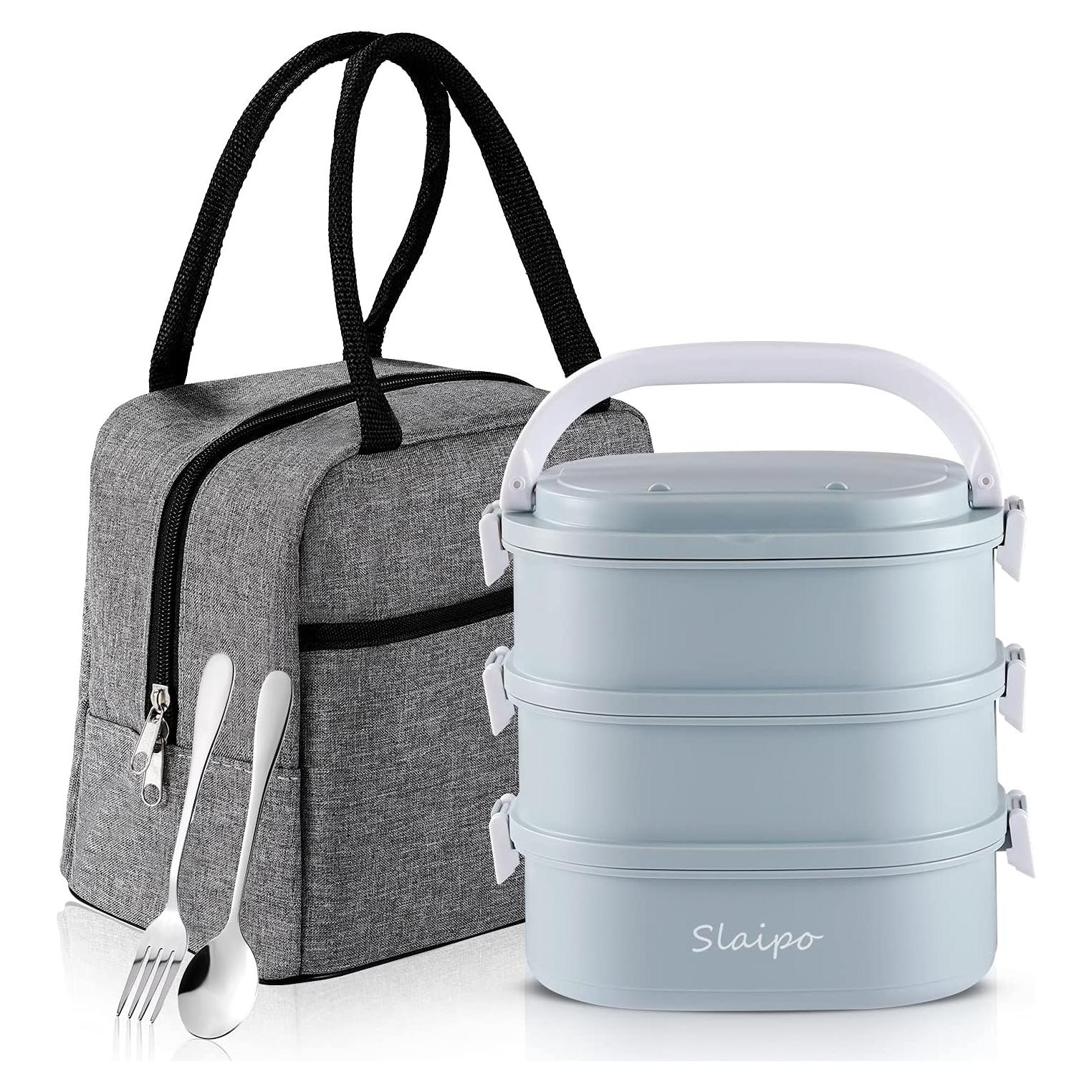 Caja Bento Almuerzo Slaipo 3 Niveles Acero Inoxidable Azul