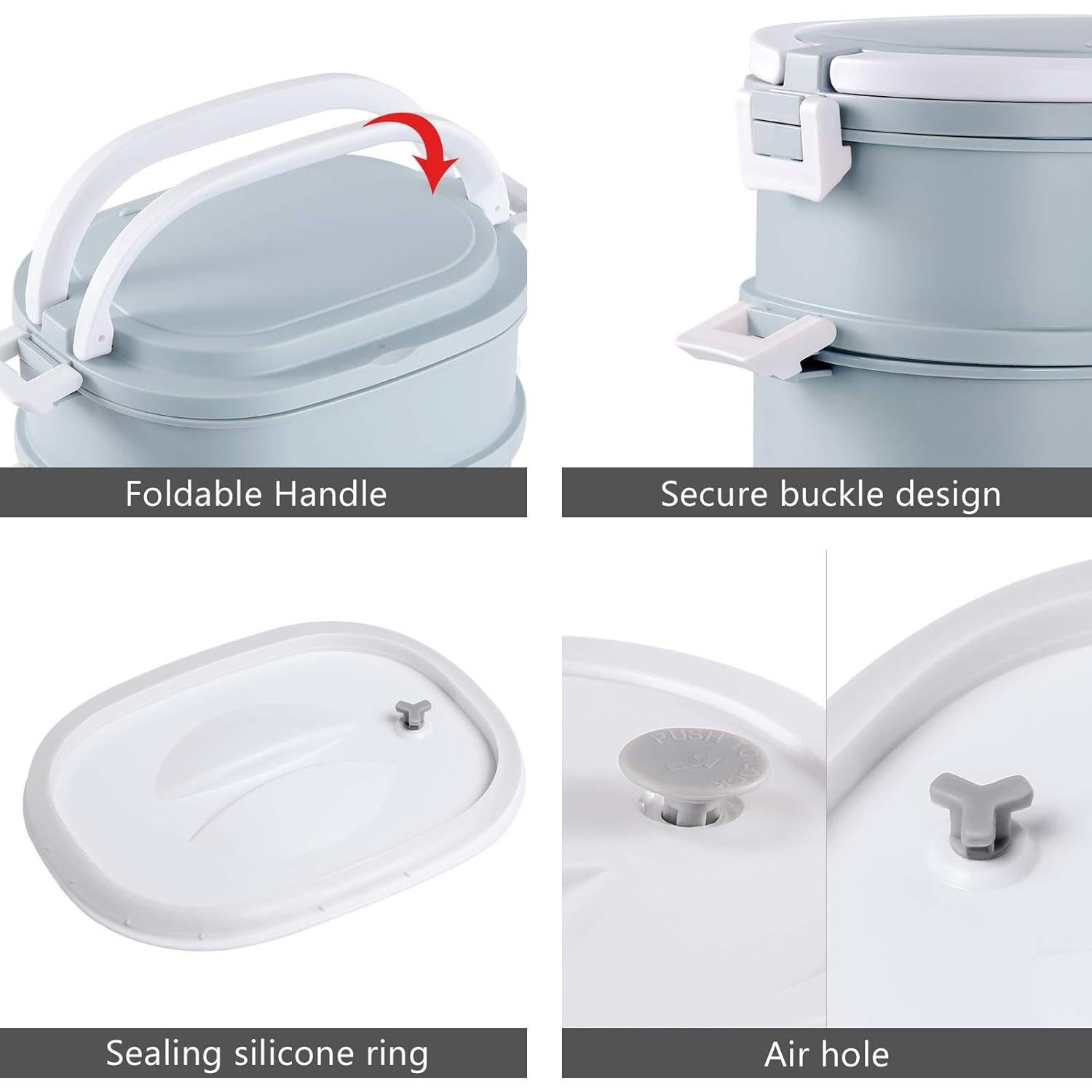 Caja Bento Almuerzo Slaipo 3 Niveles Acero Inoxidable Azul