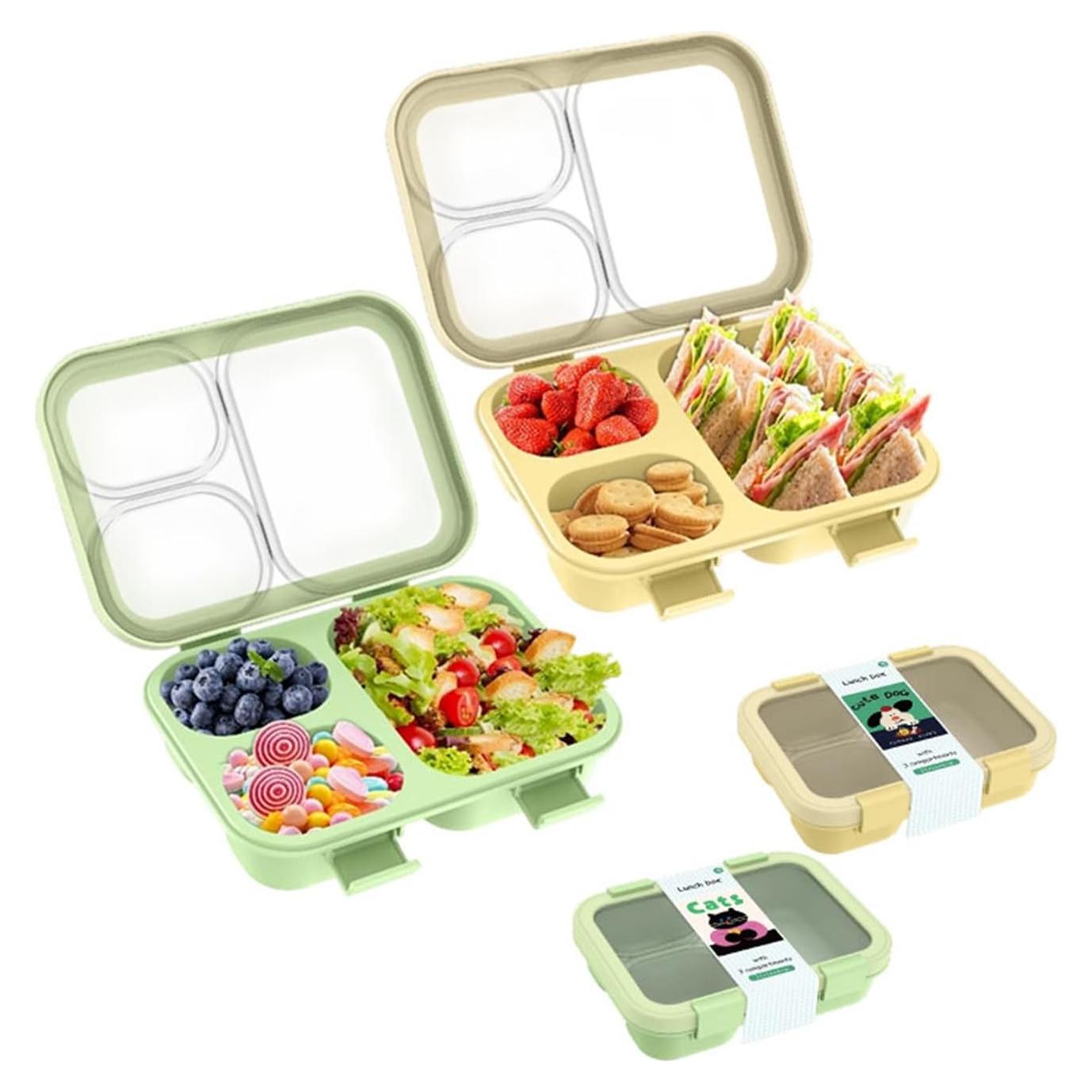 Caja Bento LxueLxic 850ml Verde y Amarillo 3 Compartimentos