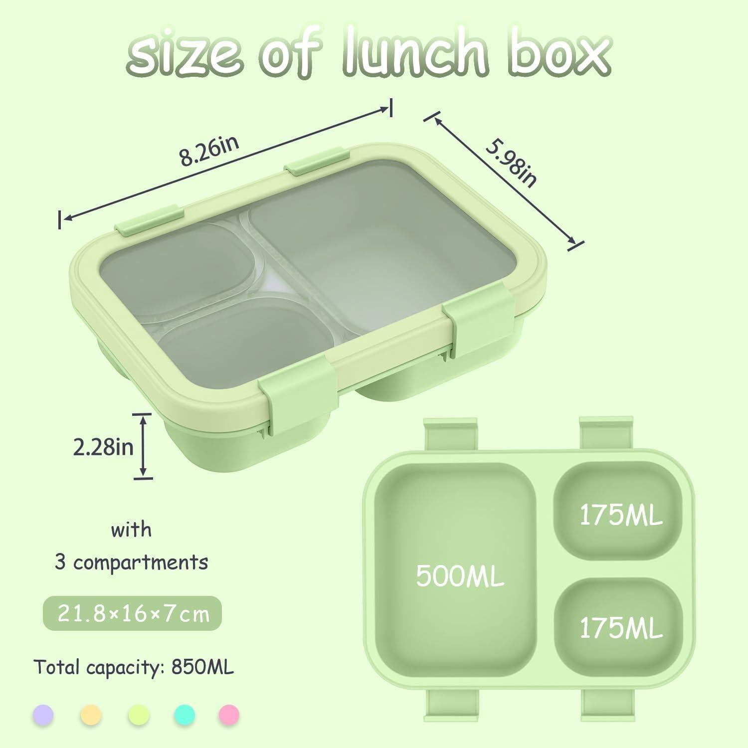 Caja Bento LxueLxic 850ml Verde y Amarillo 3 Compartimentos