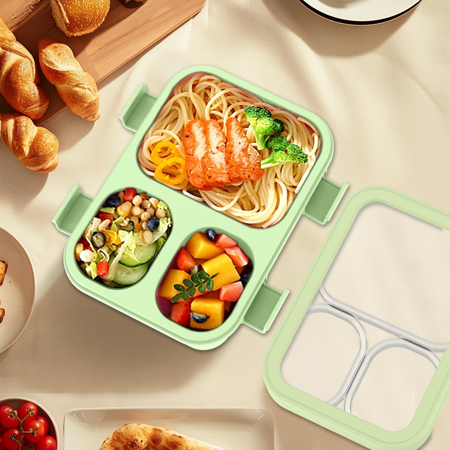 Caja Bento LxueLxic 850ml Verde y Amarillo 3 Compartimentos