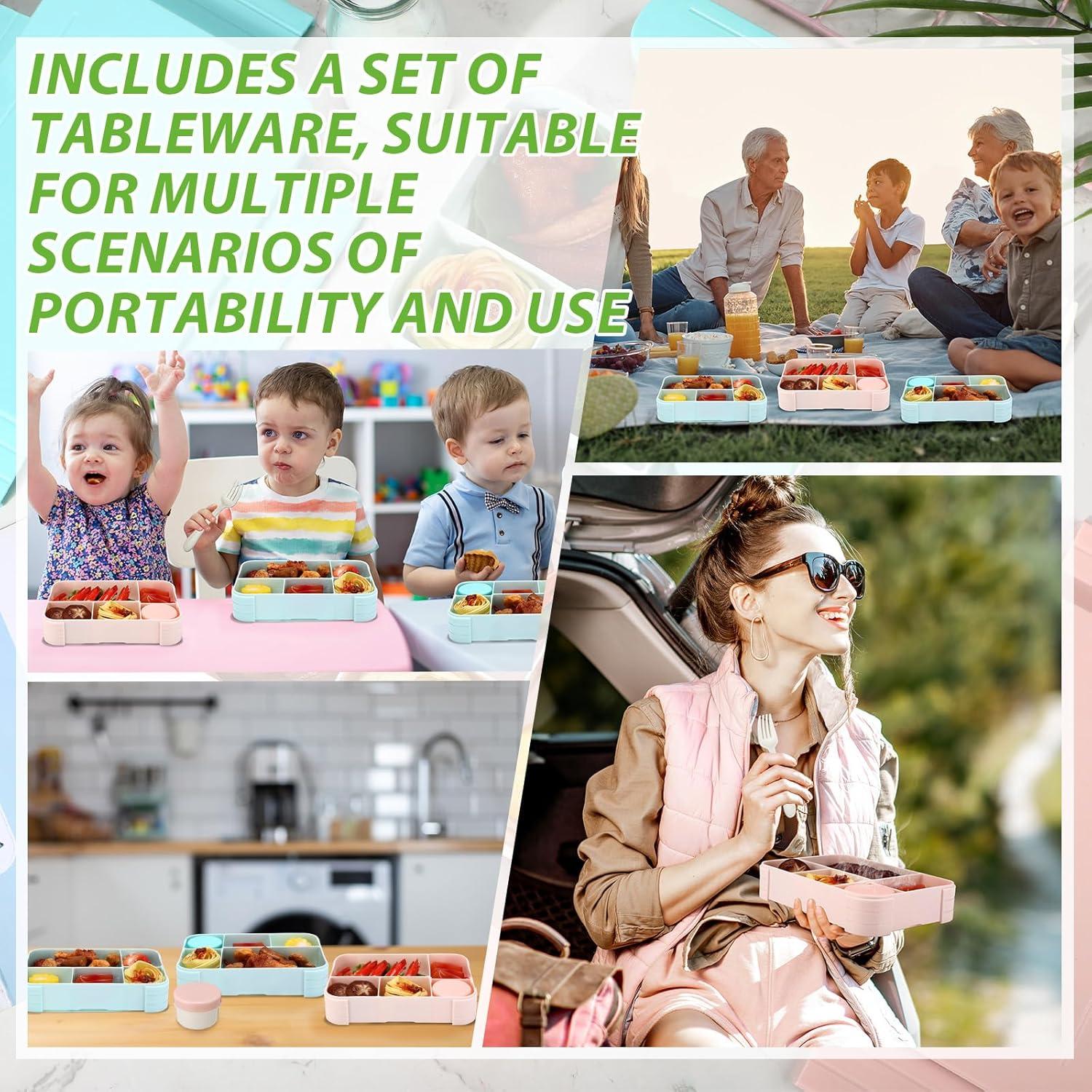 Cajas de Almuerzo Bento LemonRoad 2 Pack Verde y Rosa 5 Compartimentos