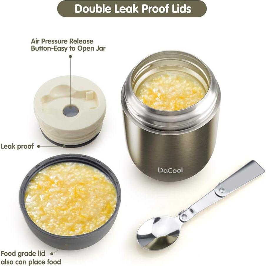 Tarro de Comida Térmico DaCool 350ml Acero Inoxidable Gris