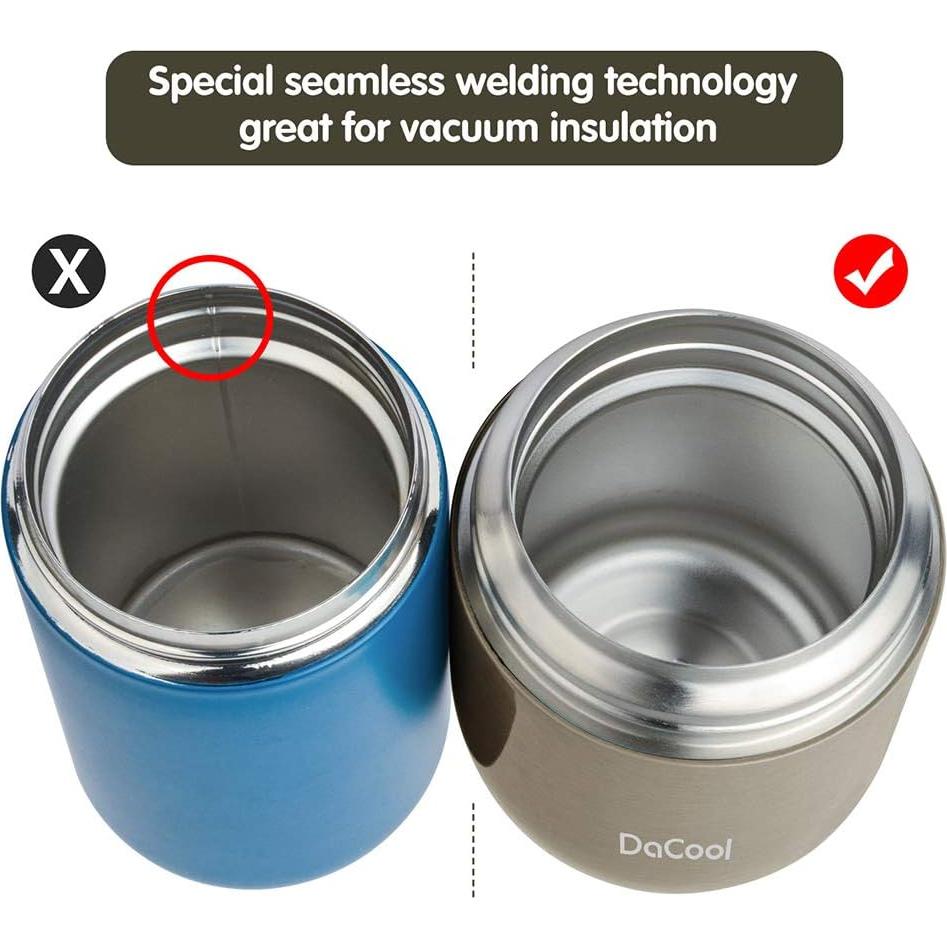 Tarro de Comida Térmico DaCool 350ml Acero Inoxidable Gris