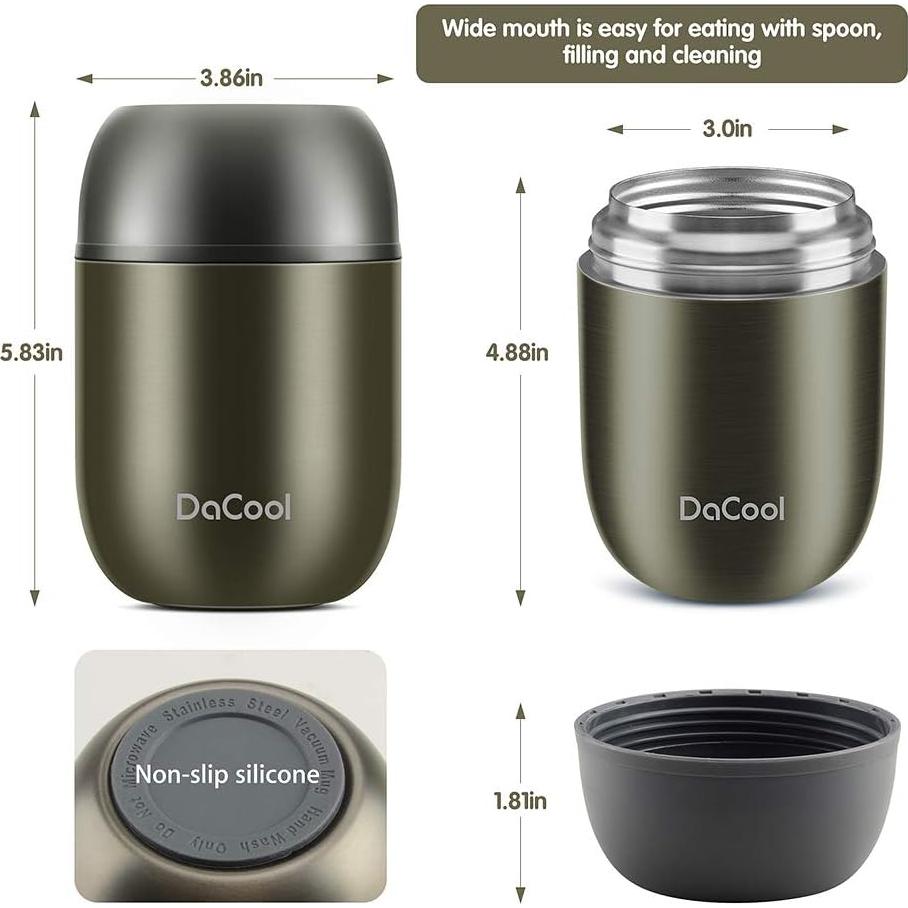 Tarro de Comida Térmico DaCool 350ml Acero Inoxidable Gris