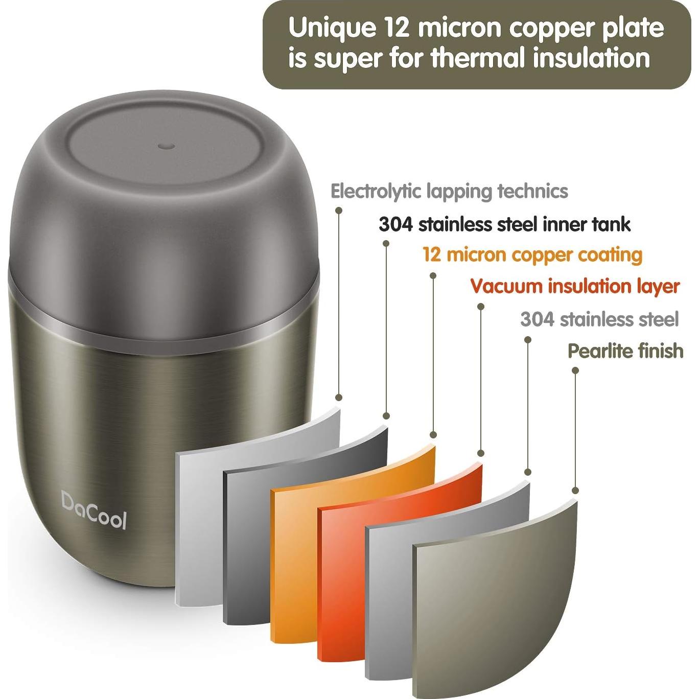 Tarro de Comida Térmico DaCool 350ml Acero Inoxidable Gris