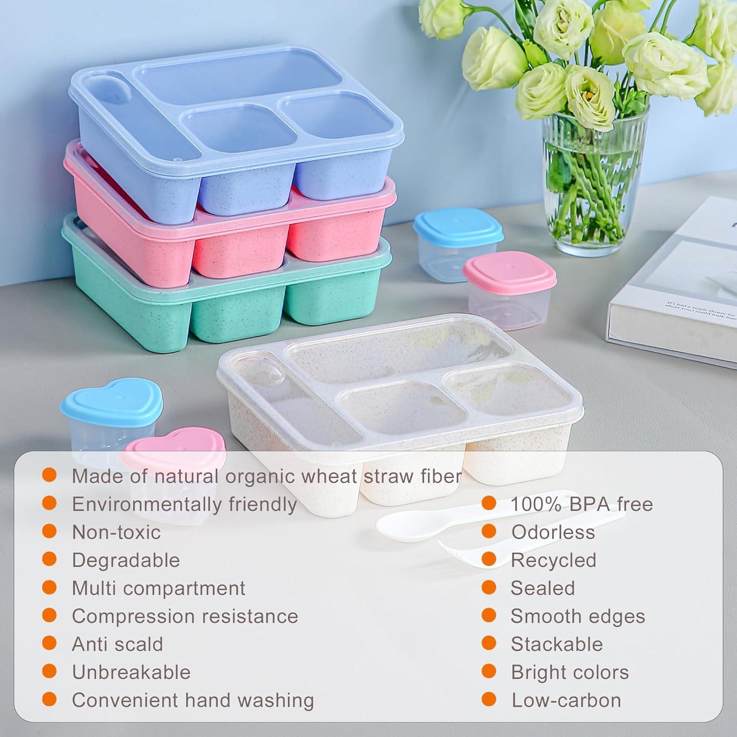Caja Bento 36oz TOUWMX 4 Compartimentos Reutilizable Verde/Azul/Rosa