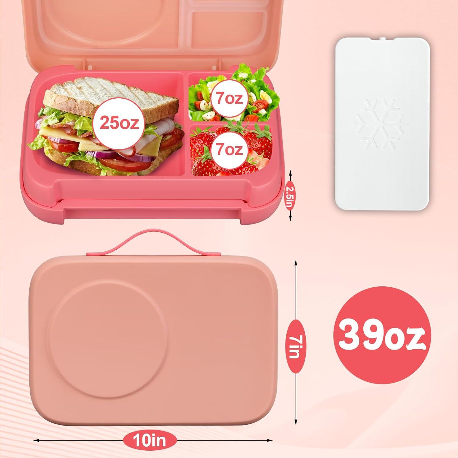 Caja de Almuerzo MAISON HUIS Rosa 3 Compartimentos a Prueba de Fugas