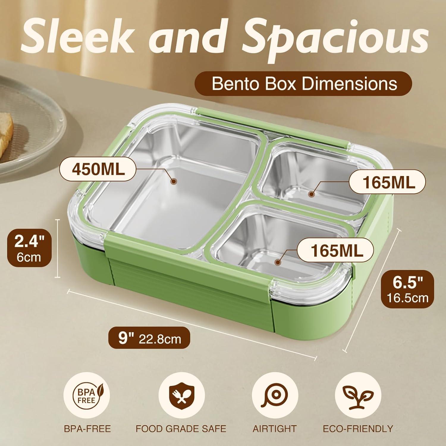 Caja Bento Acero Inoxidable 304 JKT HOME 3 Compartimentos Verde
