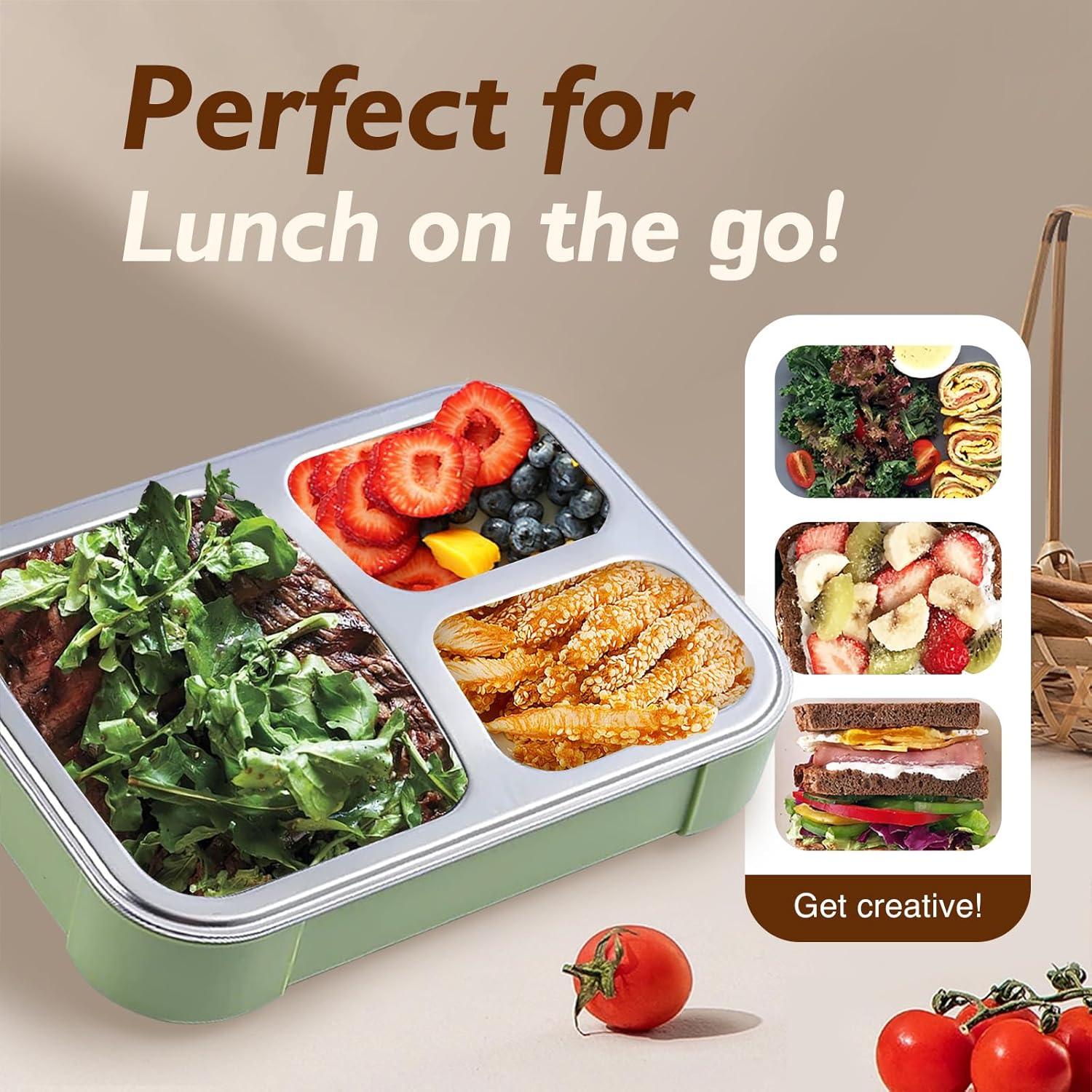 Caja Bento Acero Inoxidable 304 JKT HOME 3 Compartimentos Verde