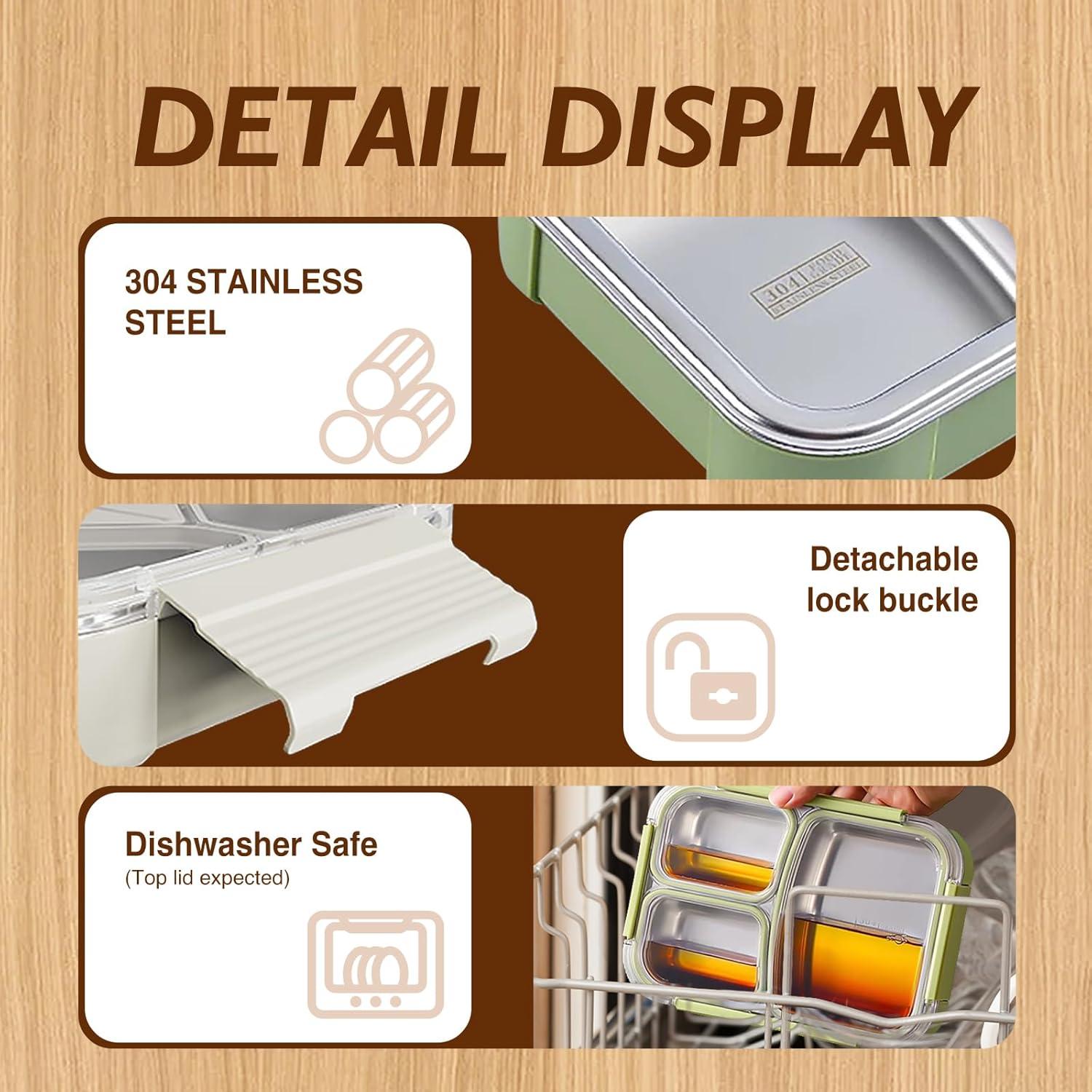 Caja Bento Acero Inoxidable 304 JKT HOME 3 Compartimentos Verde