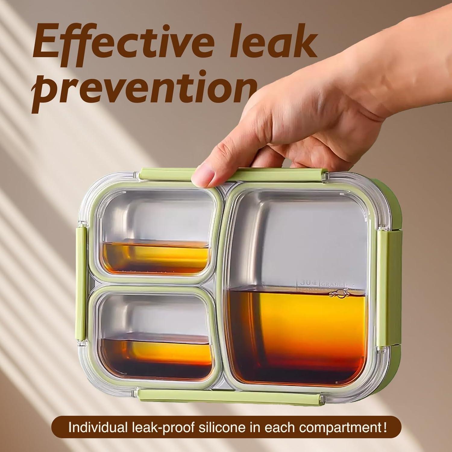 Caja Bento Acero Inoxidable 304 JKT HOME 3 Compartimentos Verde