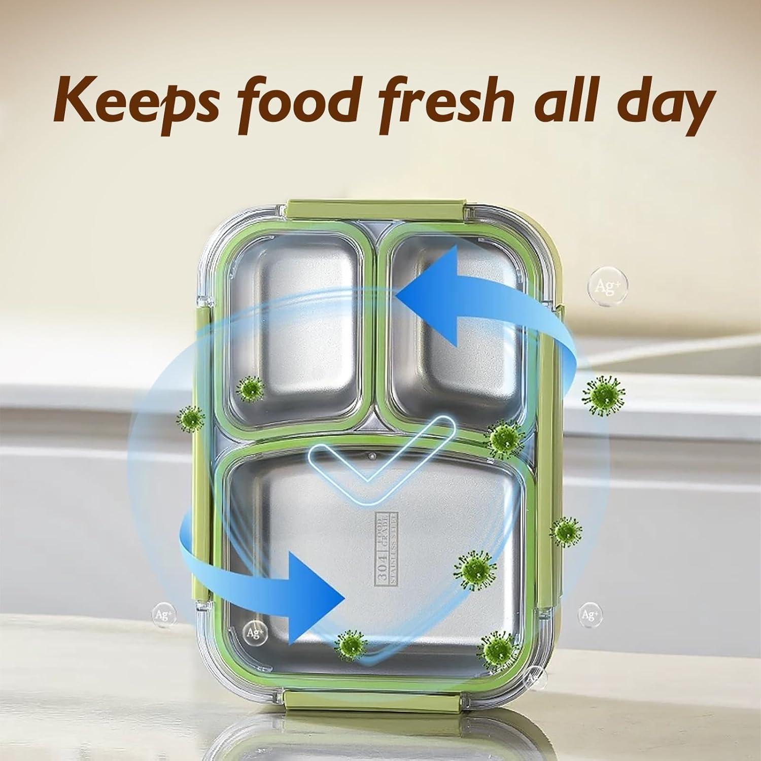 Caja Bento Acero Inoxidable 304 JKT HOME 3 Compartimentos Verde