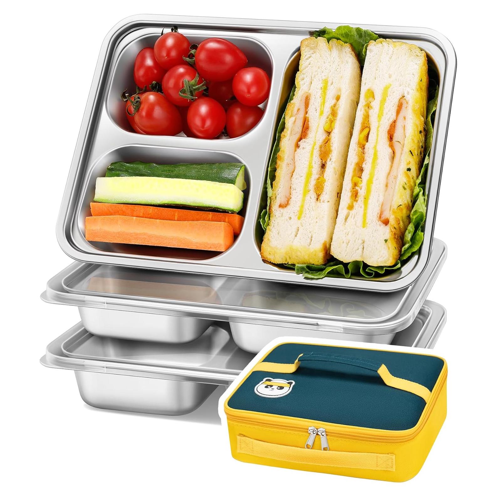 Contenedores de Snack KTKUDY Acero Inoxidable 3 Compartimentos 710ml