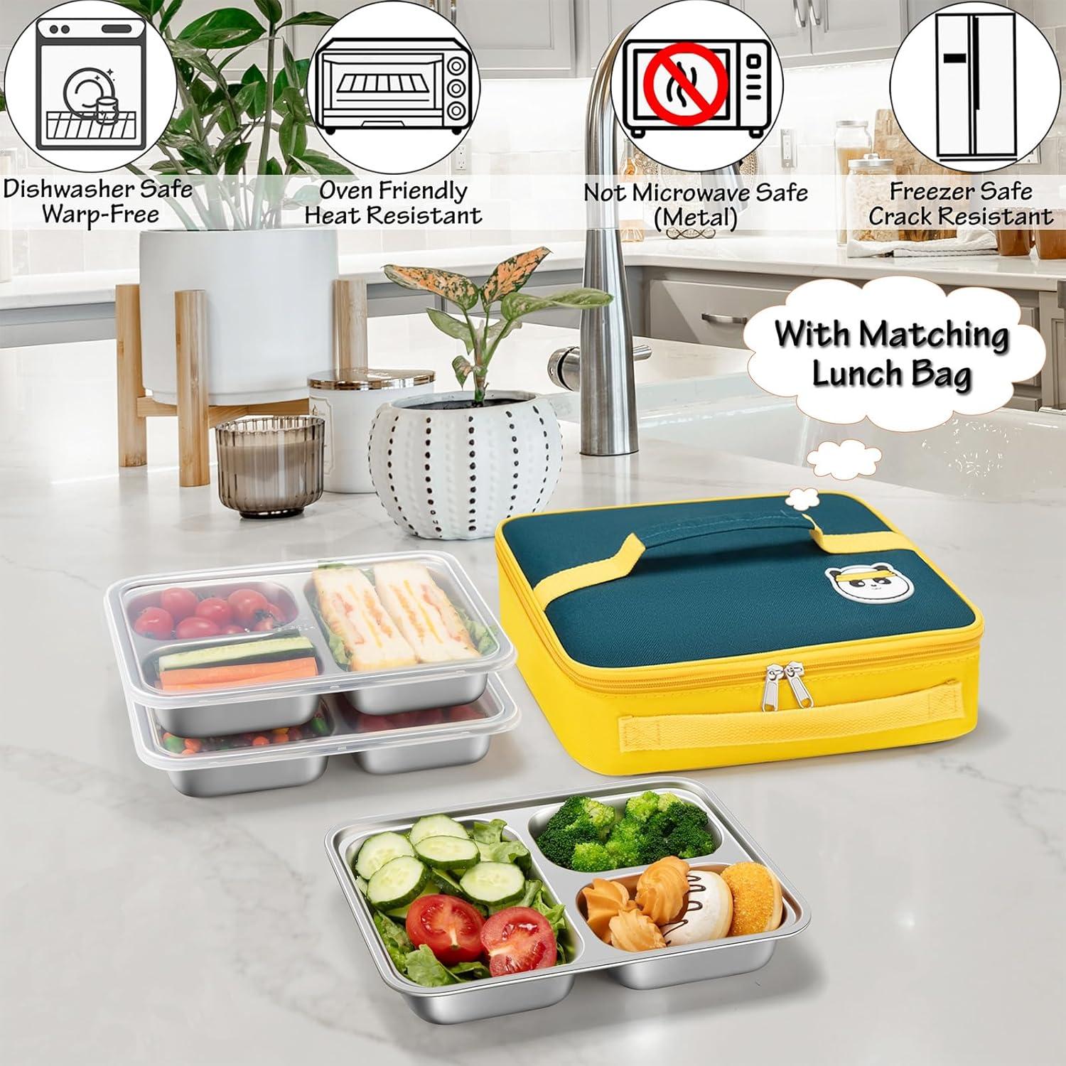 Contenedores de Snack KTKUDY Acero Inoxidable 3 Compartimentos 710ml