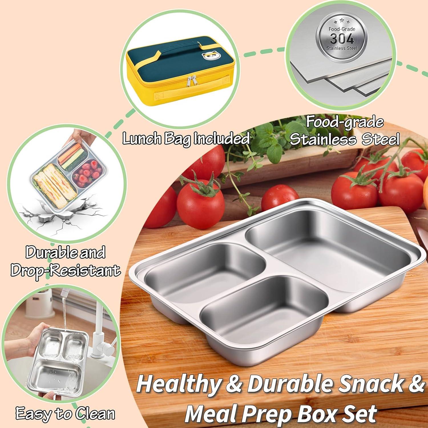 Contenedores de Snack KTKUDY Acero Inoxidable 3 Compartimentos 710ml