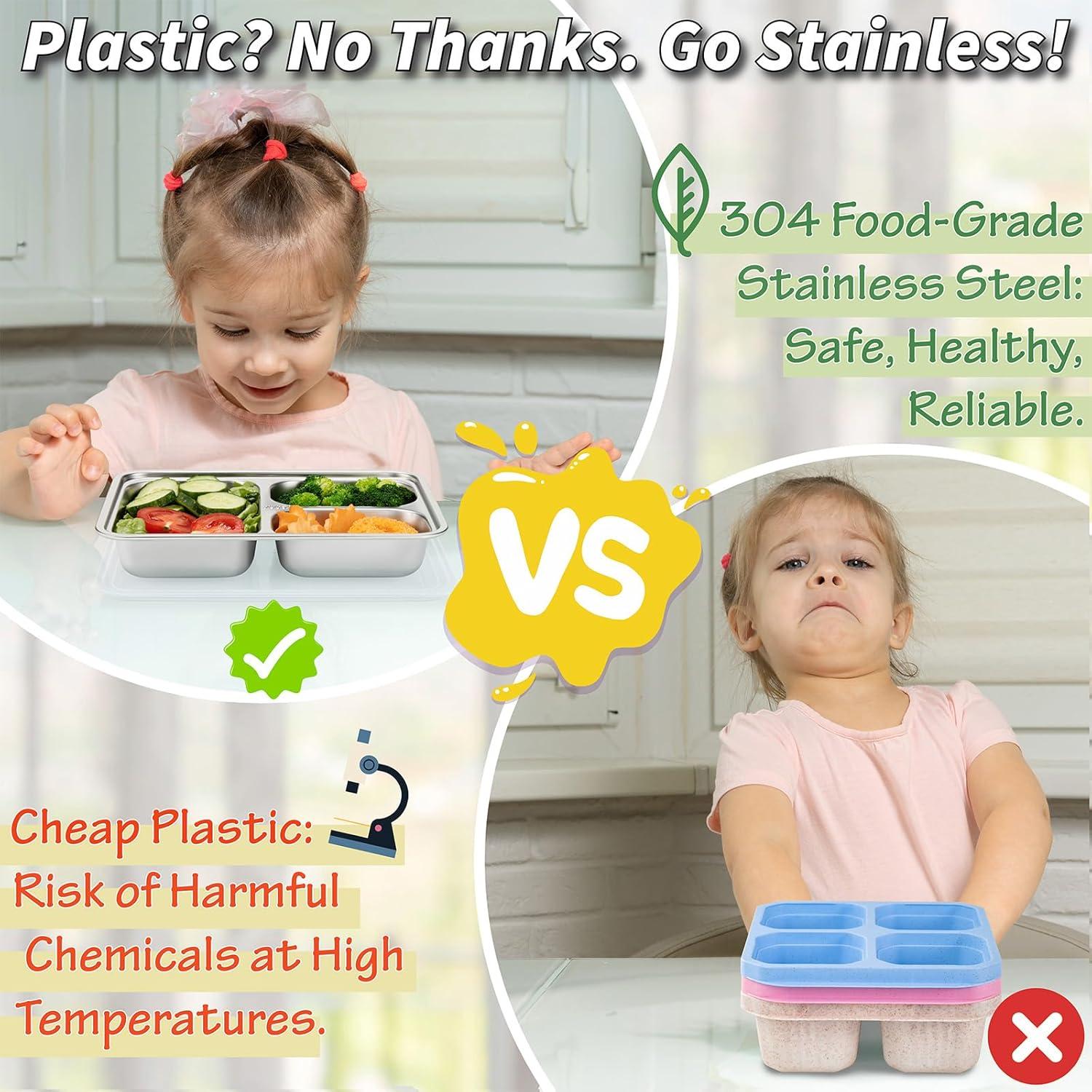 Contenedores de Snack KTKUDY Acero Inoxidable 3 Compartimentos 710ml