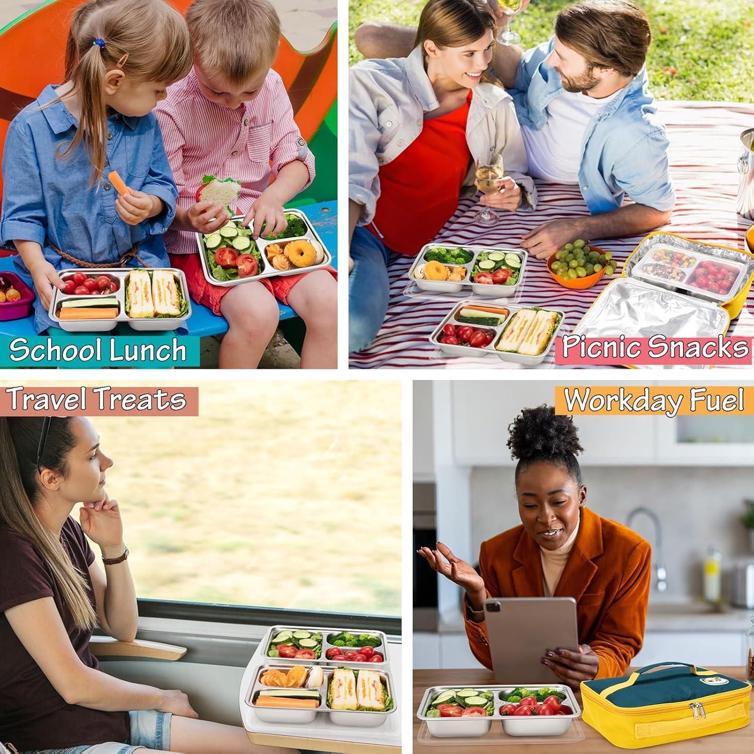 Contenedores de Snack KTKUDY Acero Inoxidable 3 Compartimentos 710ml