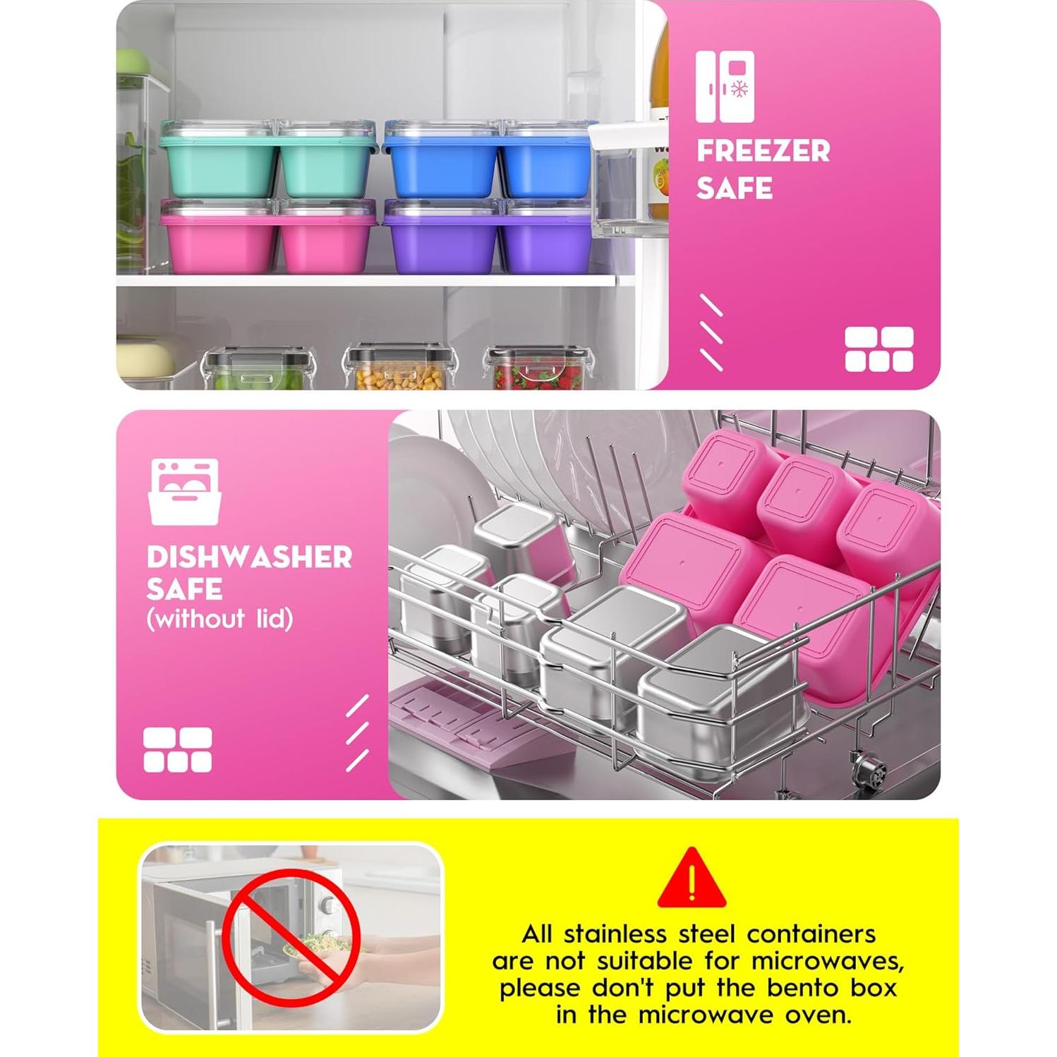 Contenedor Snackle Box BiuLeon Rosa Acero Inoxidable 5 Compartimentos