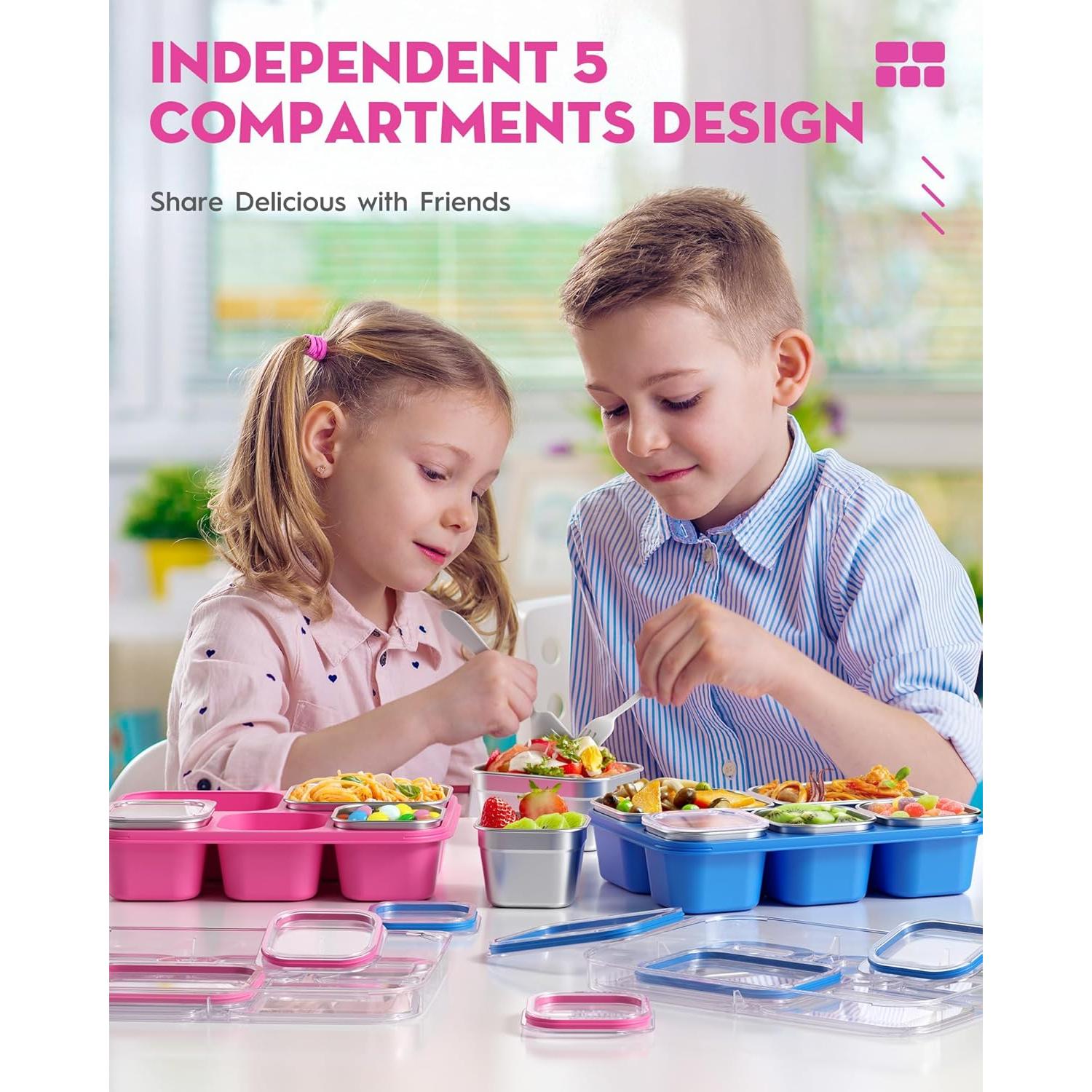 Contenedor Snackle Box BiuLeon Rosa Acero Inoxidable 5 Compartimentos